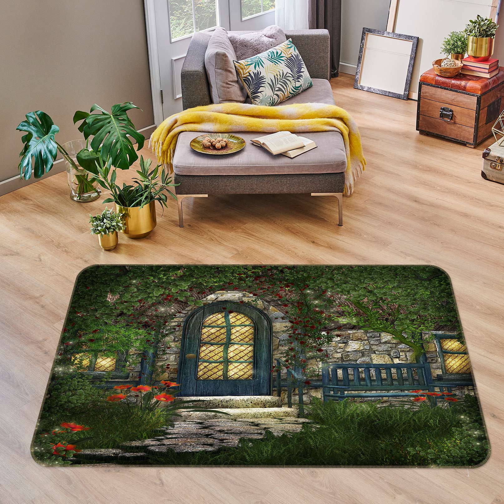 3D Jungle House Doors Windows 76037 Non Slip Rug Mat