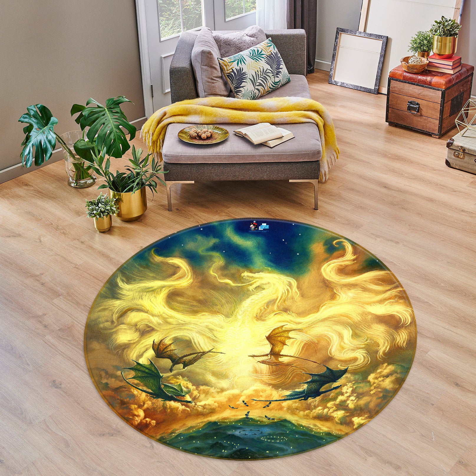 3D Dragon Pattern 6143 Ciruelo Rug Round Non Slip Rug Mat