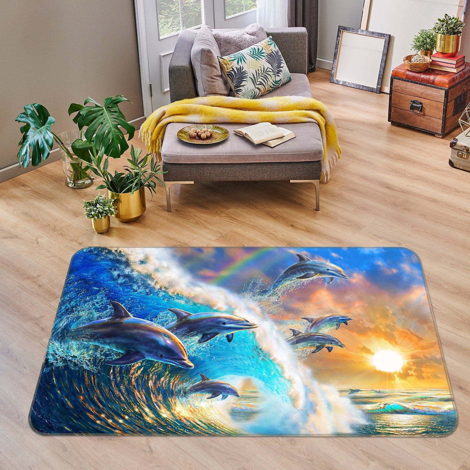 3D Dolphin Wave 1066 Adrian Chesterman Rug Non Slip Rug Mat Mat AJ Creativity Home