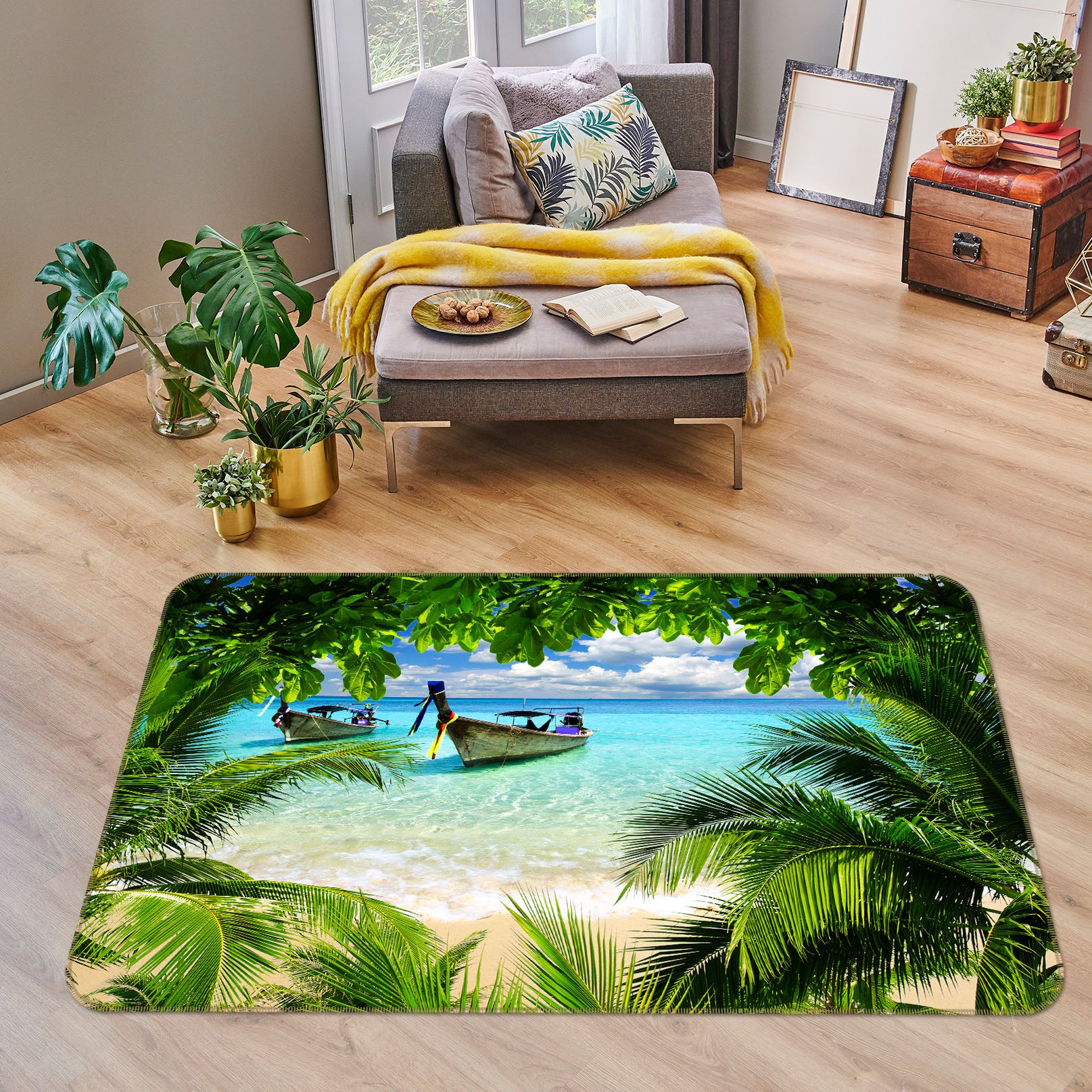 3D Beach Boat 36042 Non Slip Rug Mat