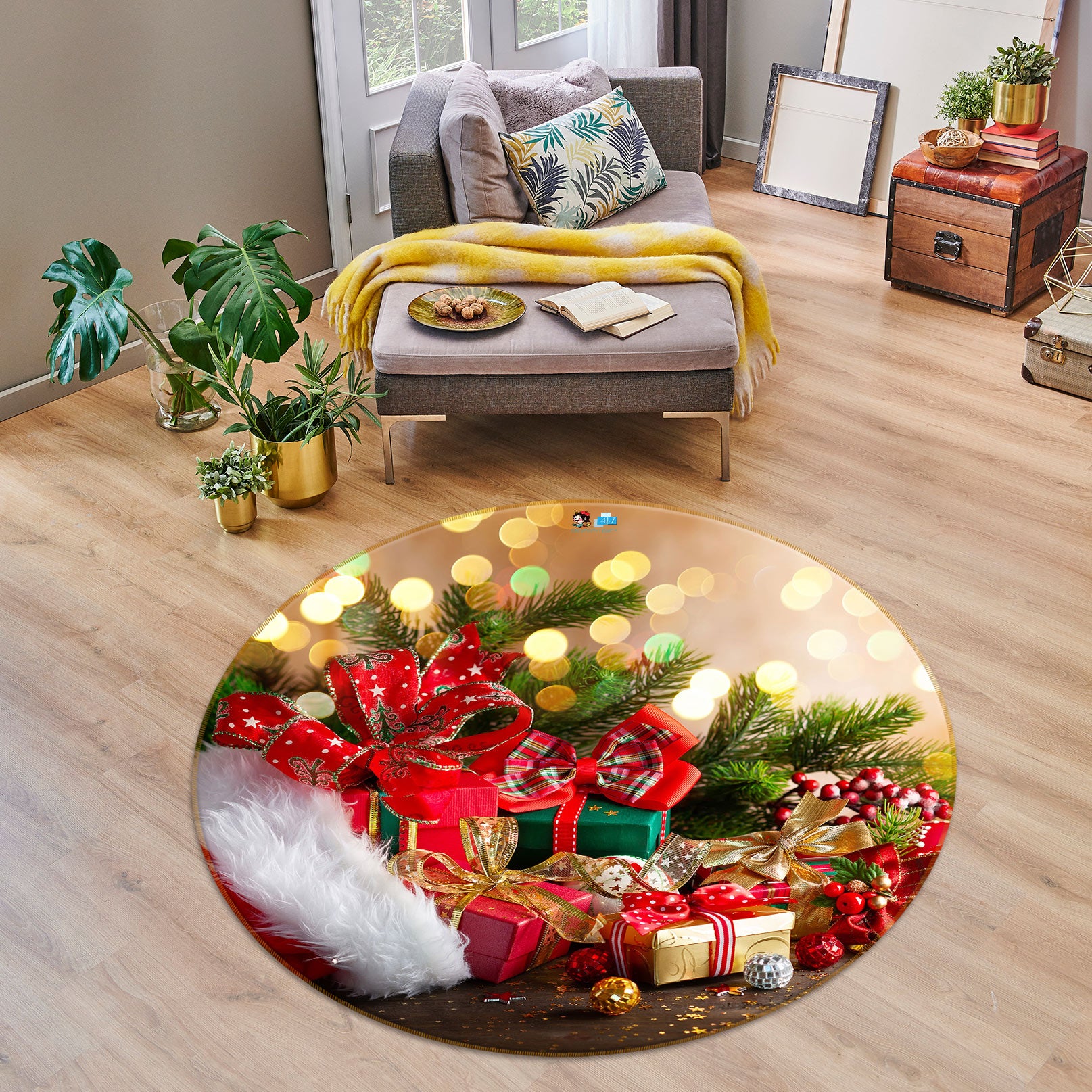 3D Gift 54068 Christmas Round Non Slip Rug Mat Xmas