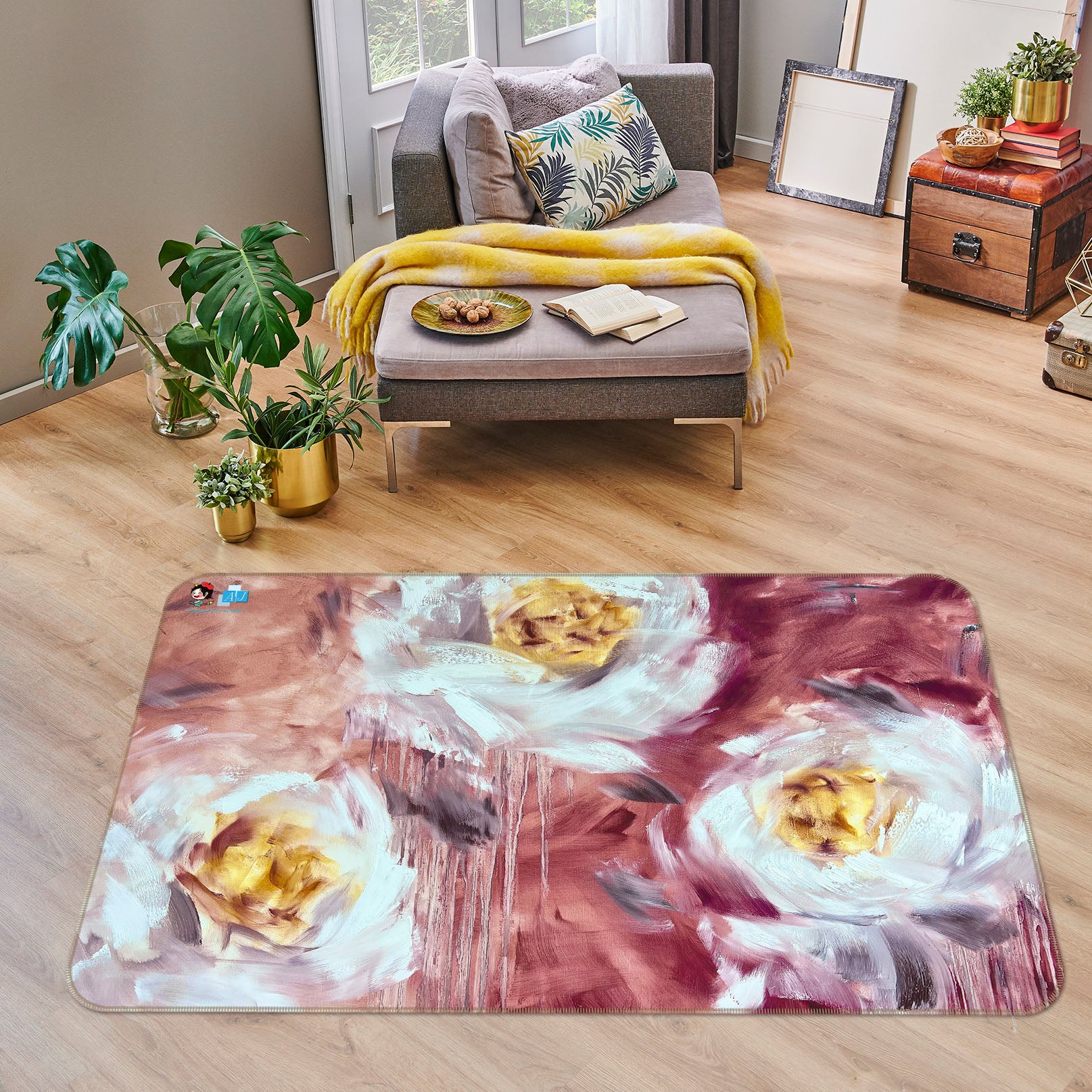 3D White Flower 3035 Skromova Marina Rug Non Slip Rug Mat