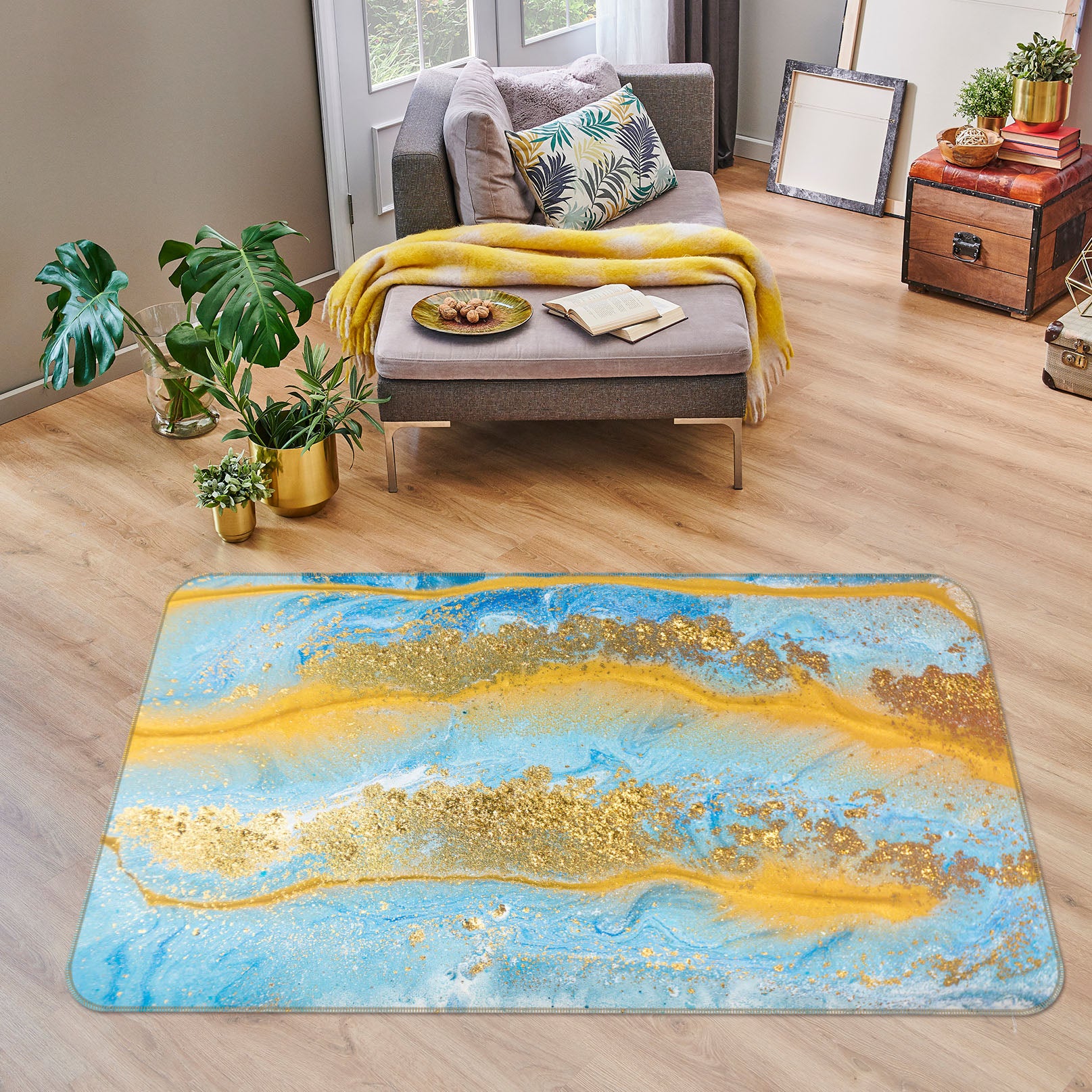 3D Golden Light Blue Texture 31015 Non Slip Rug Mat