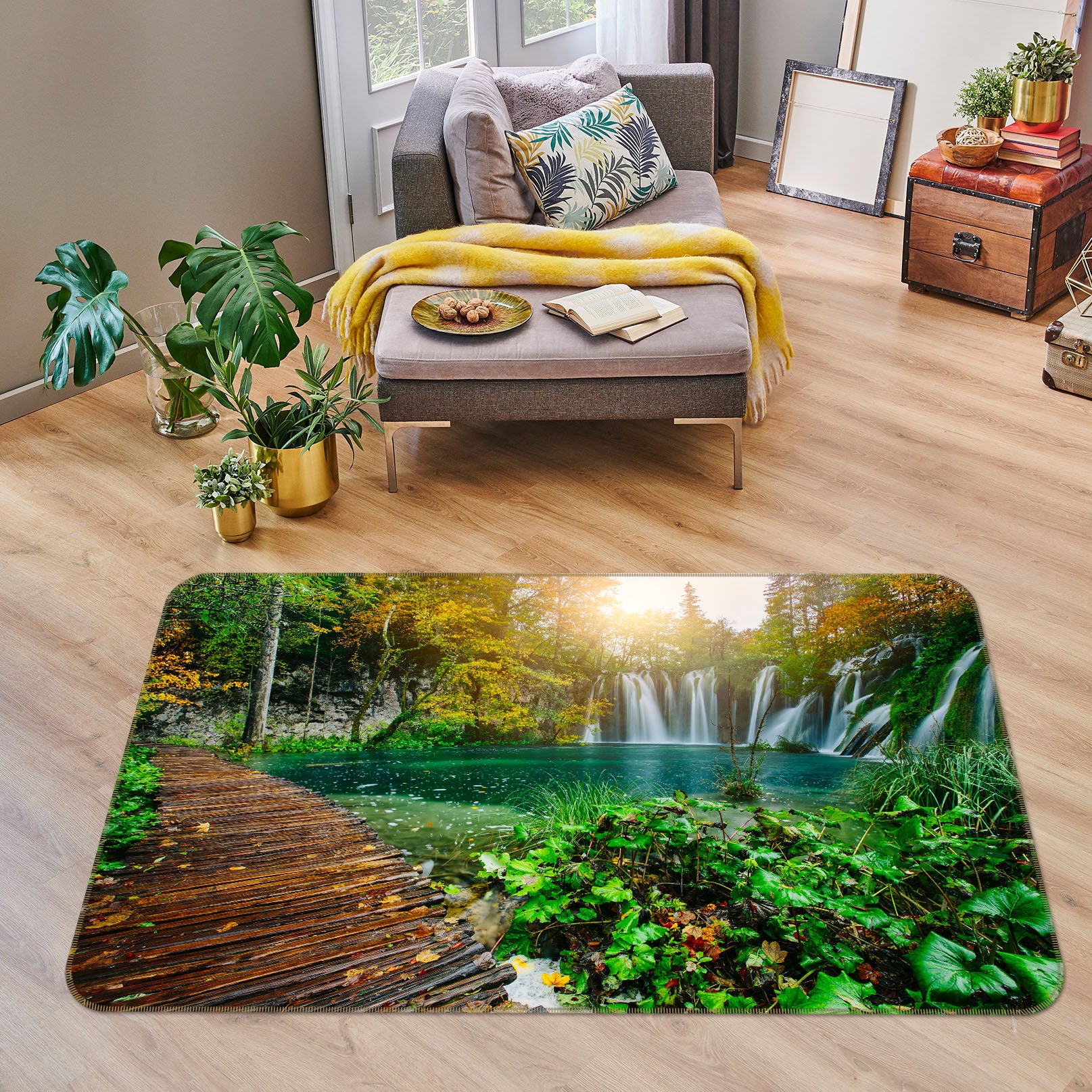3D Lake Waterfall 36060 Non Slip Rug Mat
