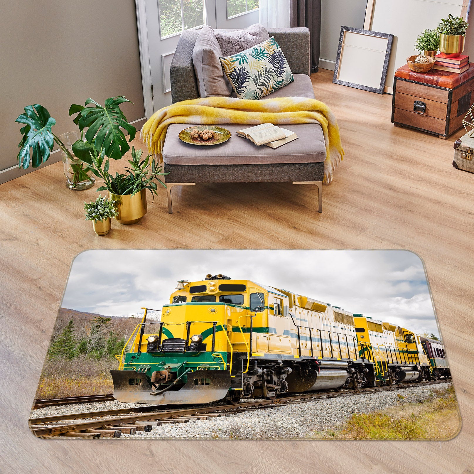 3D Yellow Train 68126 Vehicle Non Slip Rug Mat