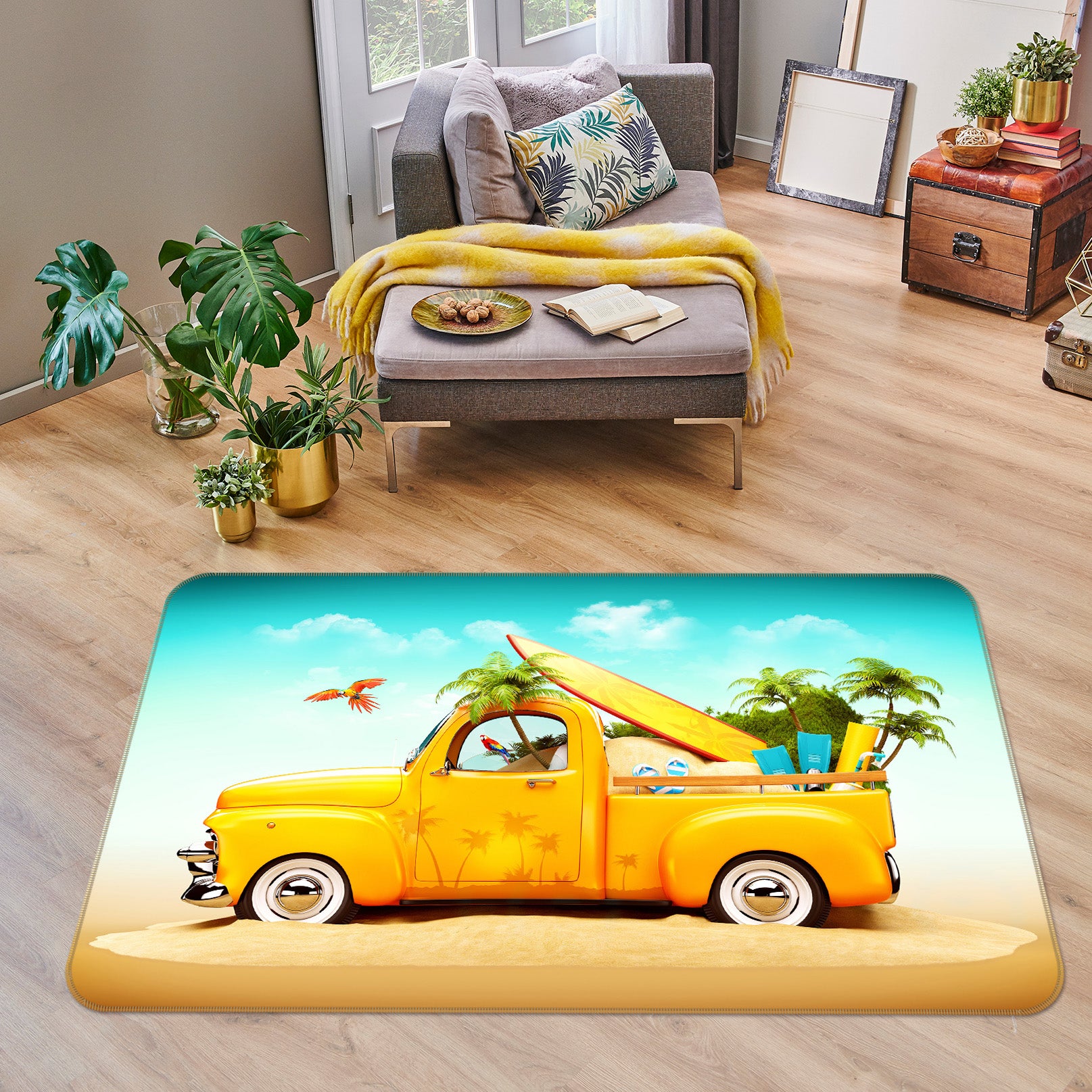 3D Yellow Car 42052 Vehicle Non Slip Rug Mat