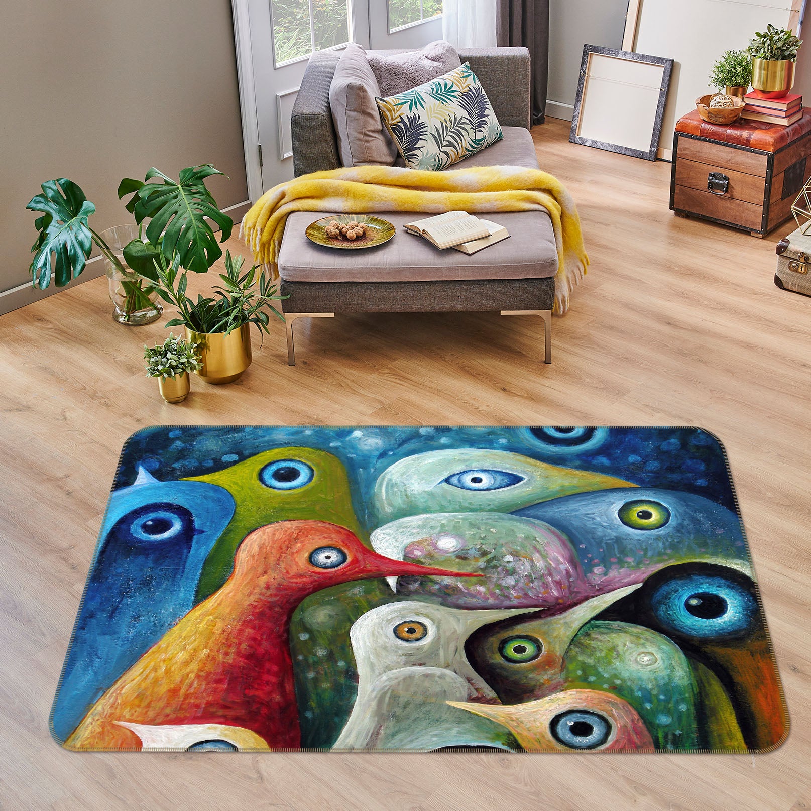 3D Abstract Bird 33138 Non Slip Rug Mat
