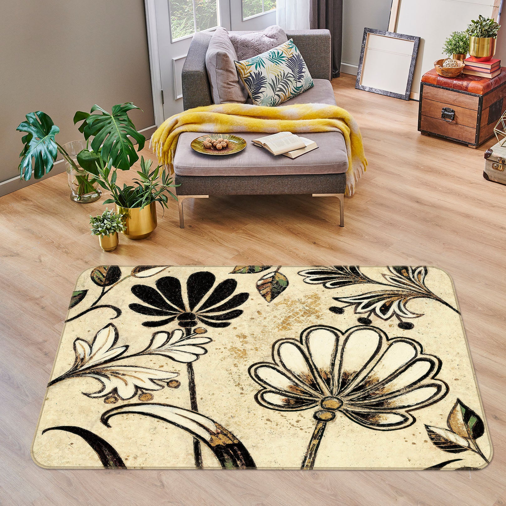 3D Flowers Pattern 32063 Non Slip Rug Mat
