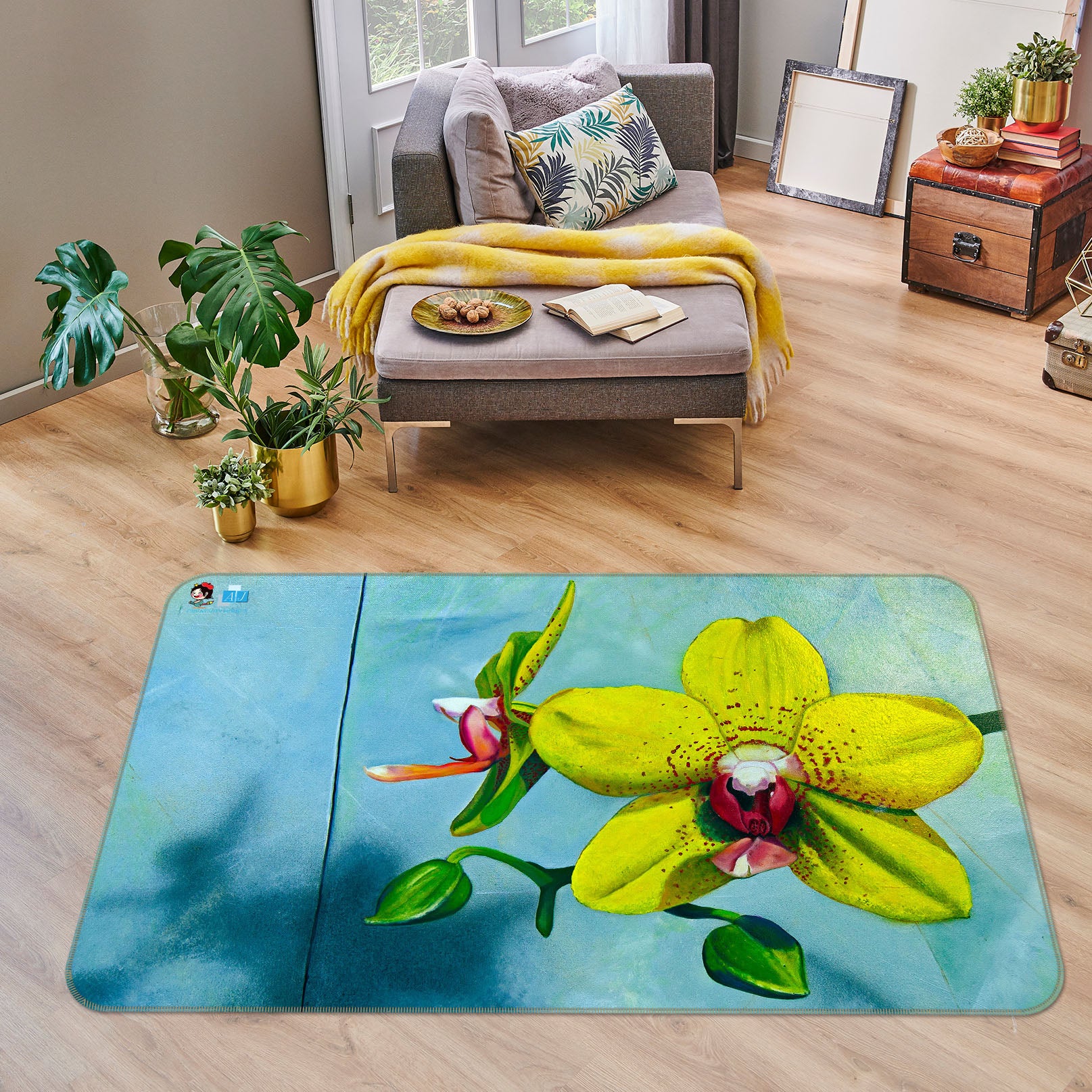 3D Yellow Flowers 11147 Matthew Holden Bates Rug Non Slip Rug Mat
