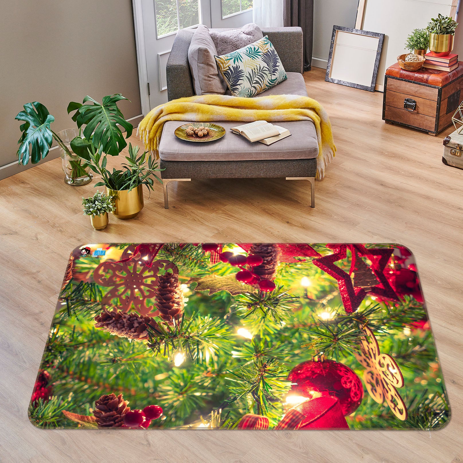 3D Tree Red Pendant 55053 Christmas Non Slip Rug Mat Xmas