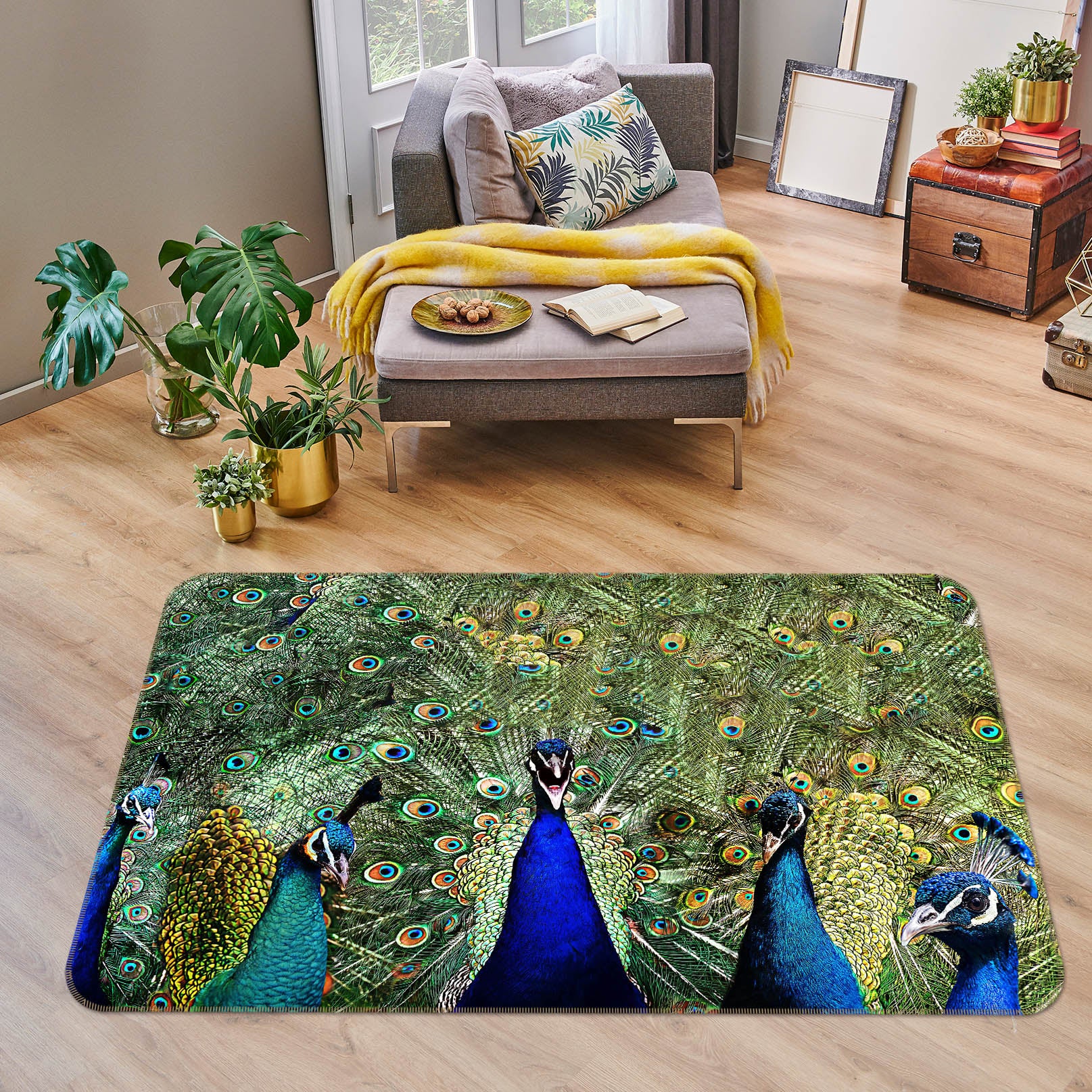 3D Four Peacocks 68206 Animal Non Slip Rug Mat