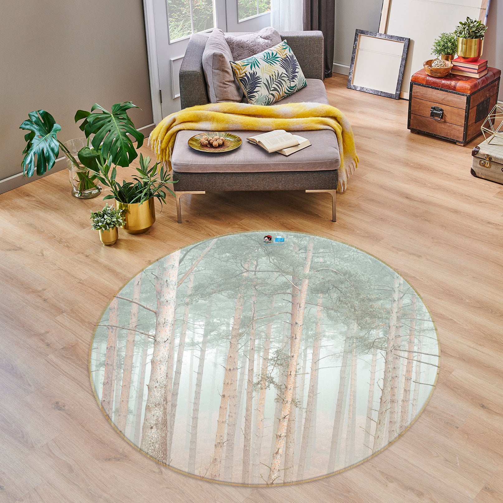 3D Green Trees 7592 Assaf Frank Rug Round Non Slip Rug Mat