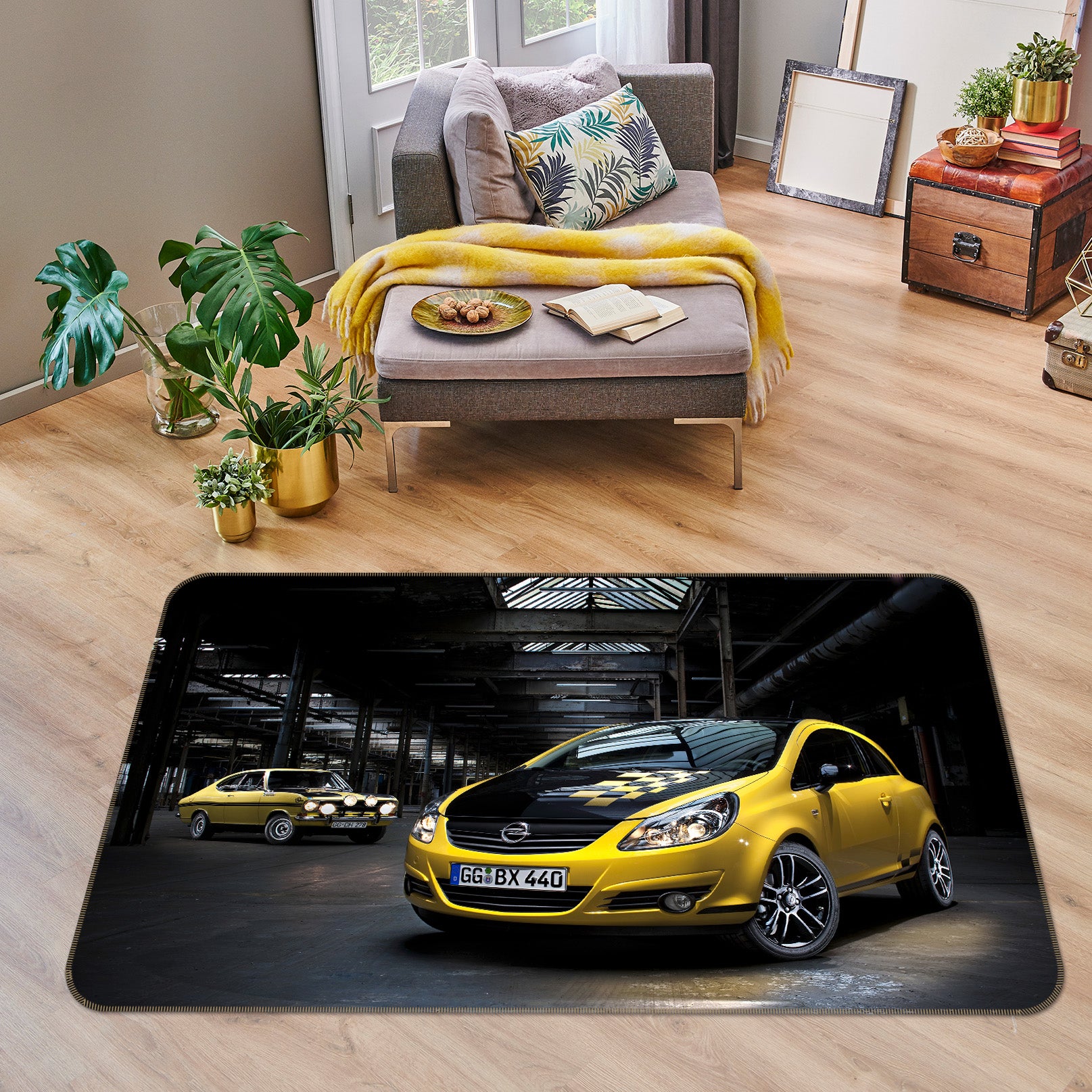 3D Yellow Black Car 38218 Vehicle Non Slip Rug Mat
