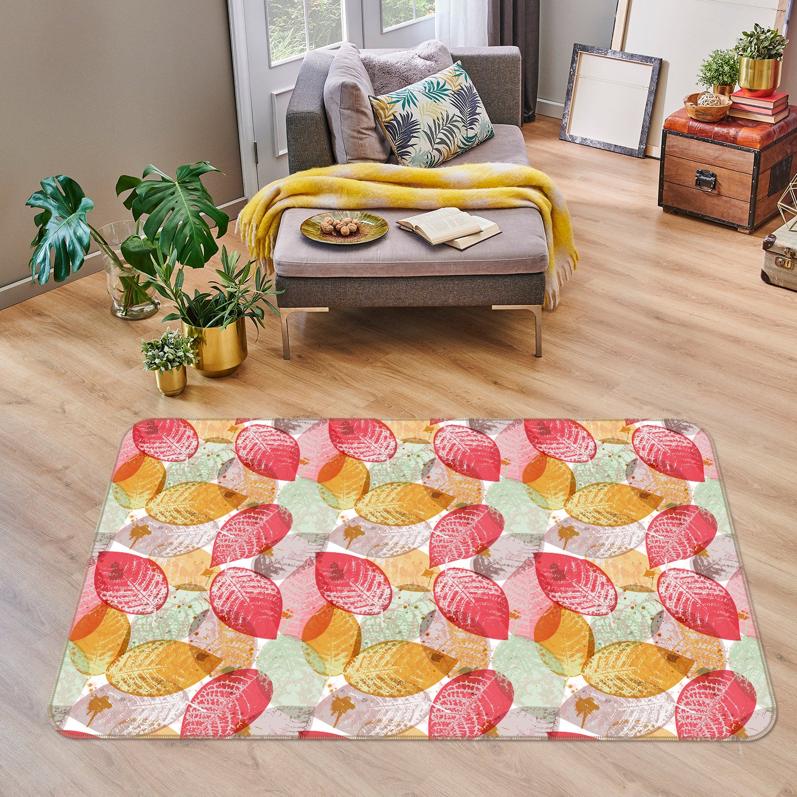 3D Red Yellow Leaves 34236 Non Slip Rug Mat