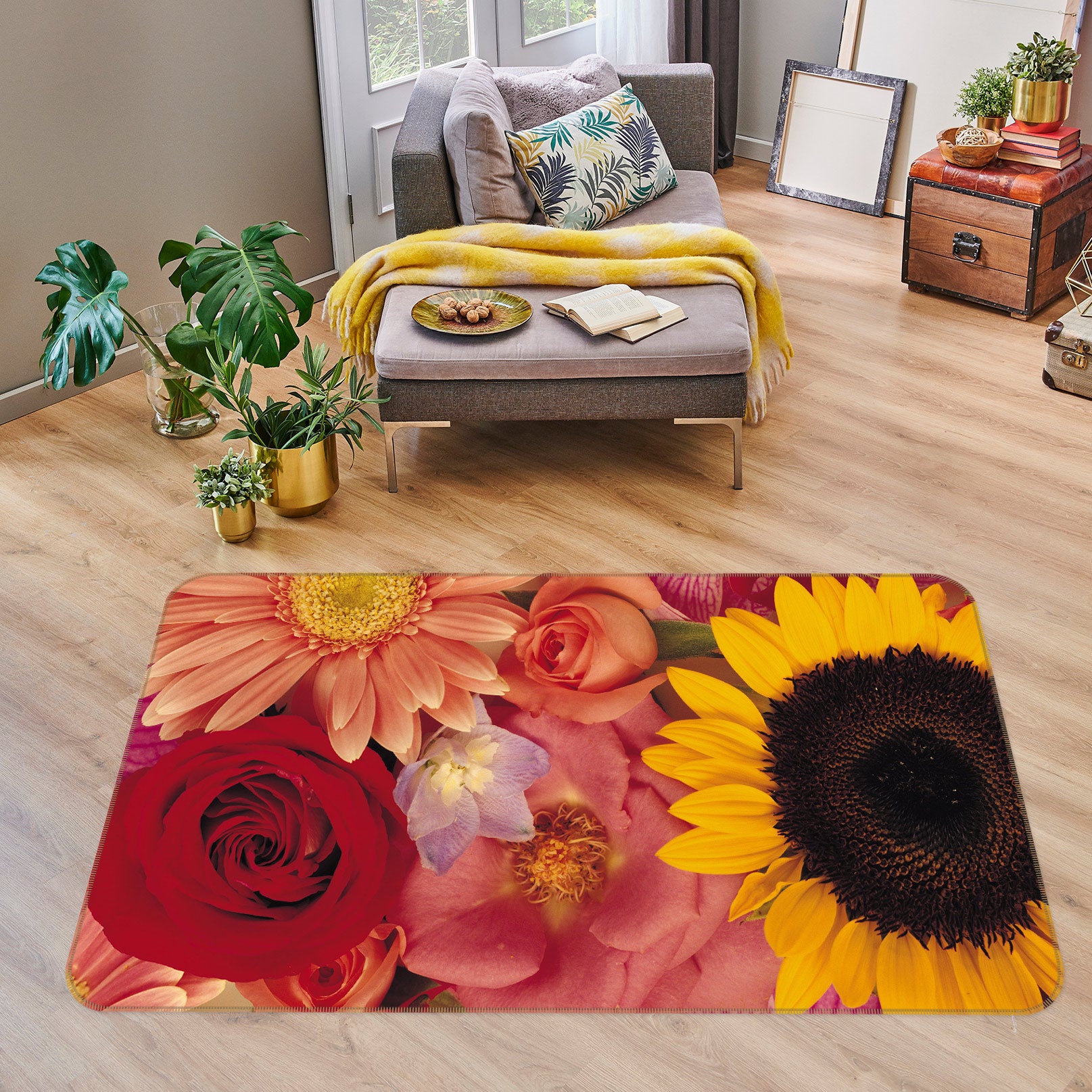 3D Flowers Sunflower 75260 Non Slip Rug Mat
