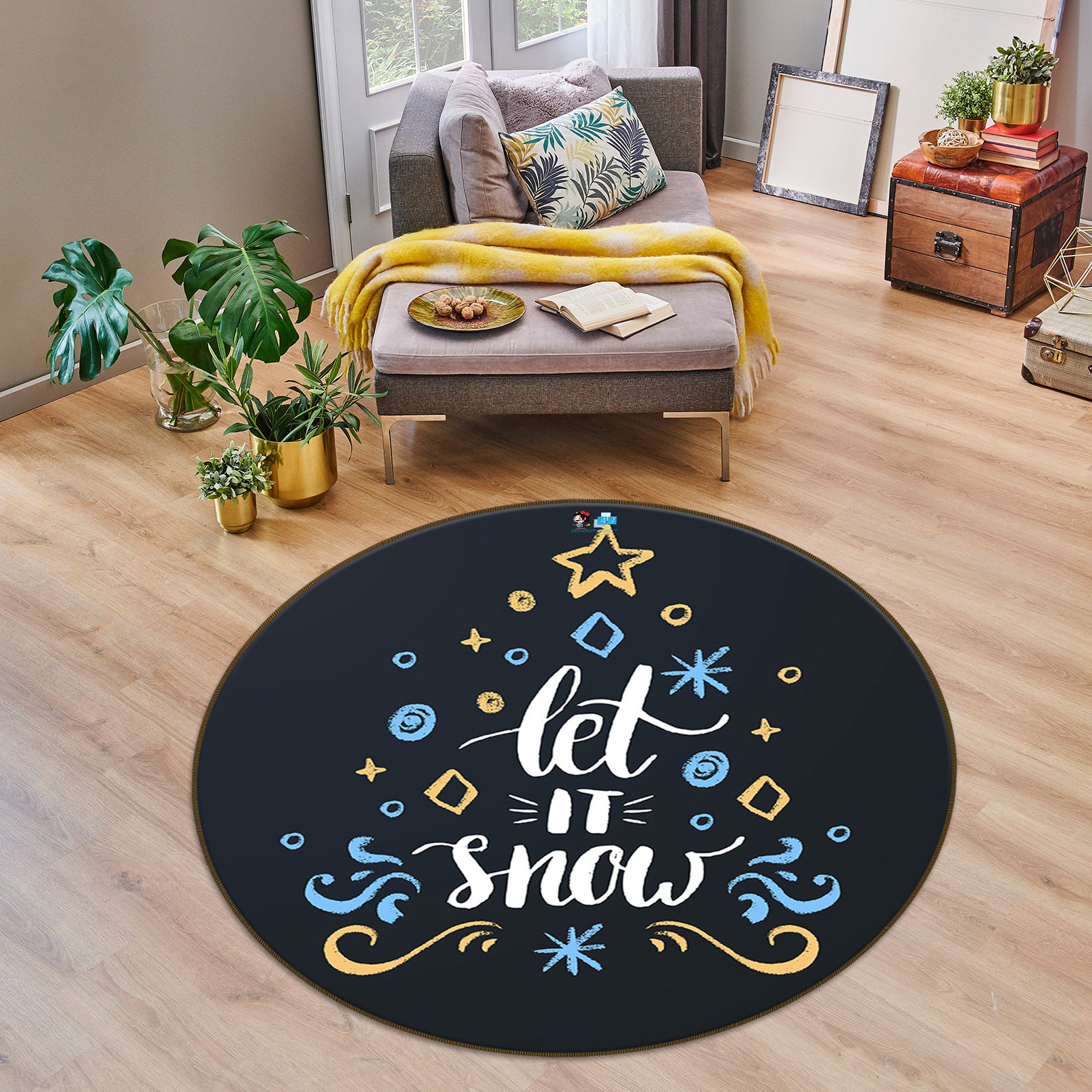 3D Color Letter Tree 75009 Round Non Slip Rug Mat