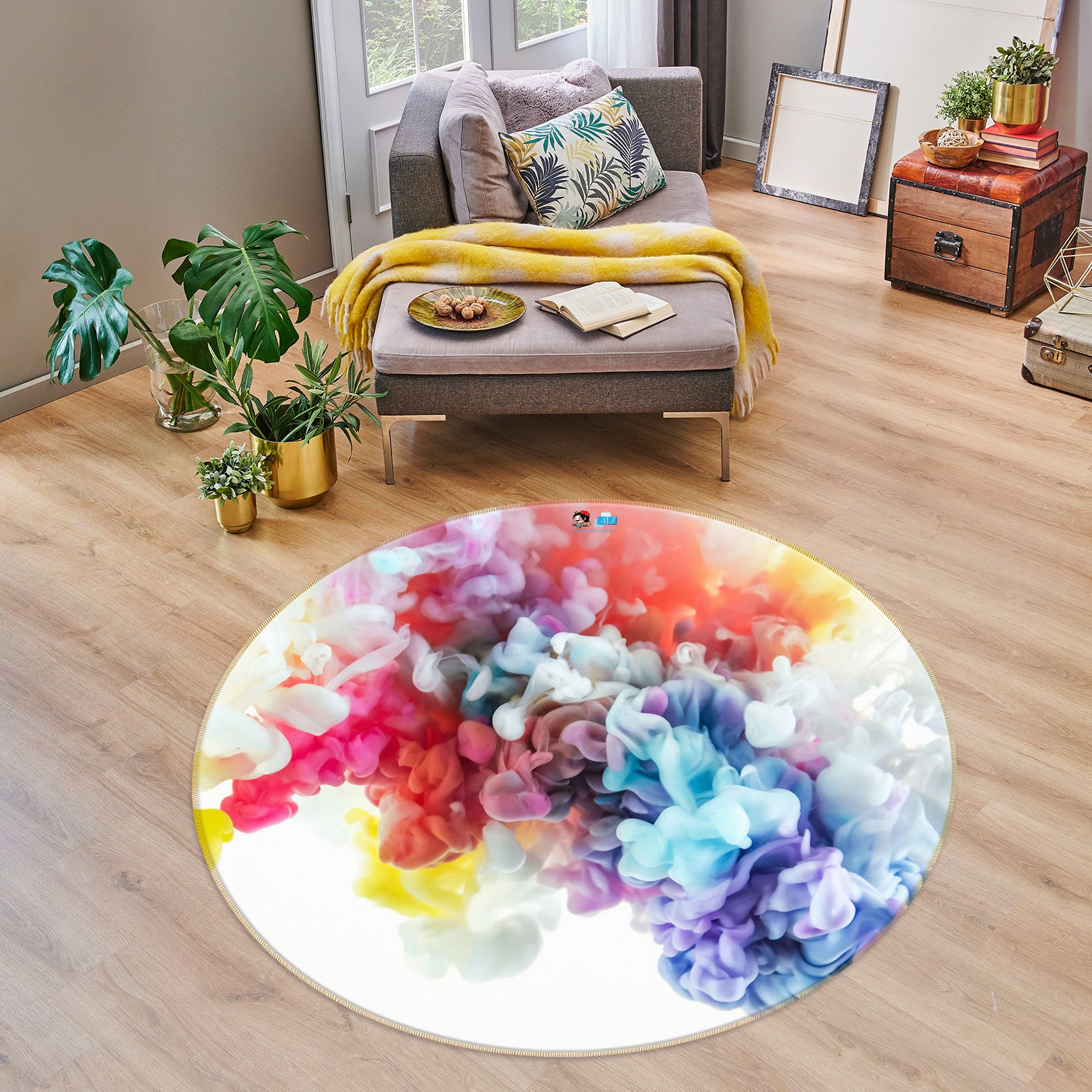3D Color Smoke 72205 Round Non Slip Rug Mat