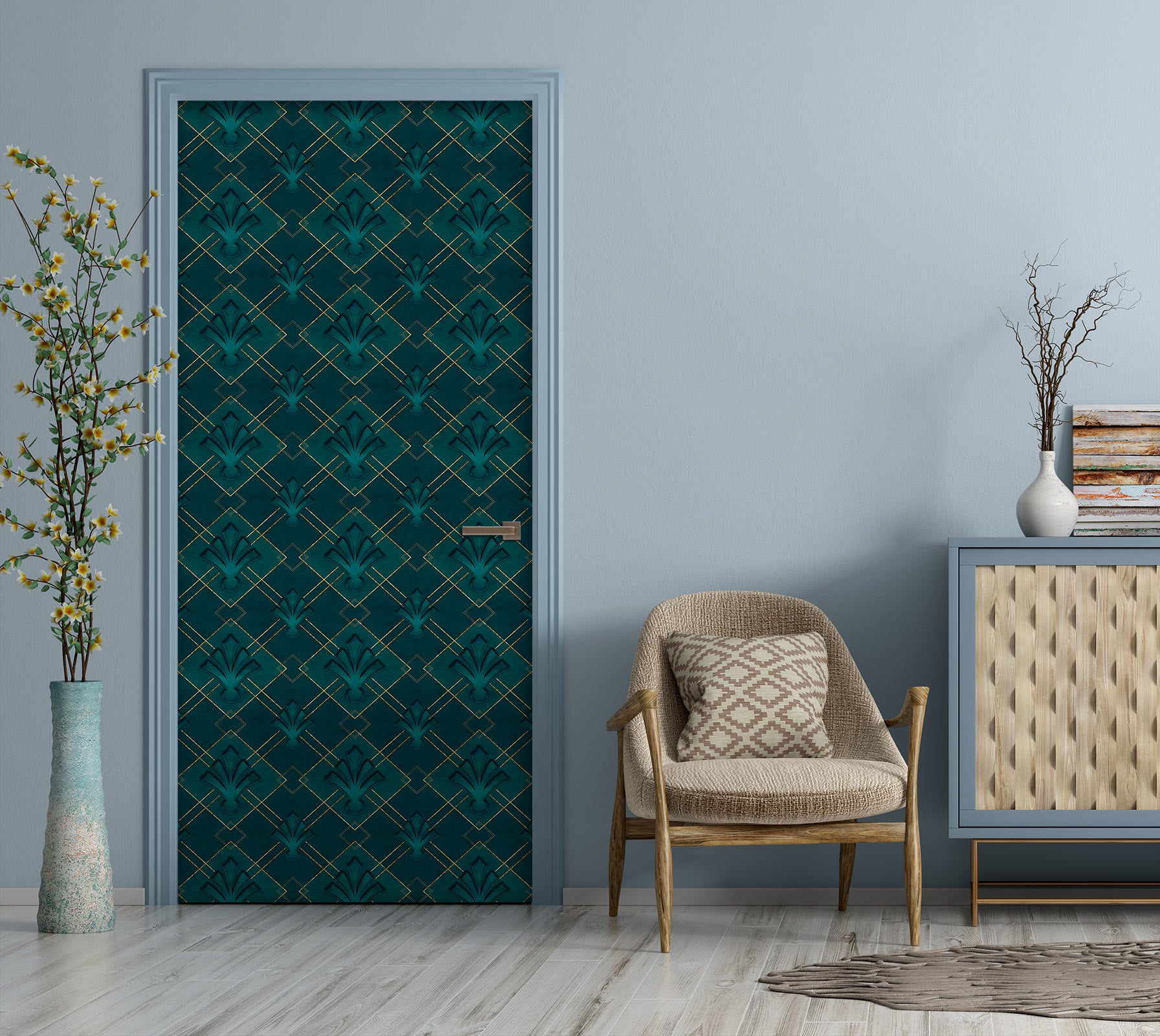 3D Dark Green Argyle Pattern 10275 Andrea Haase Door Mural