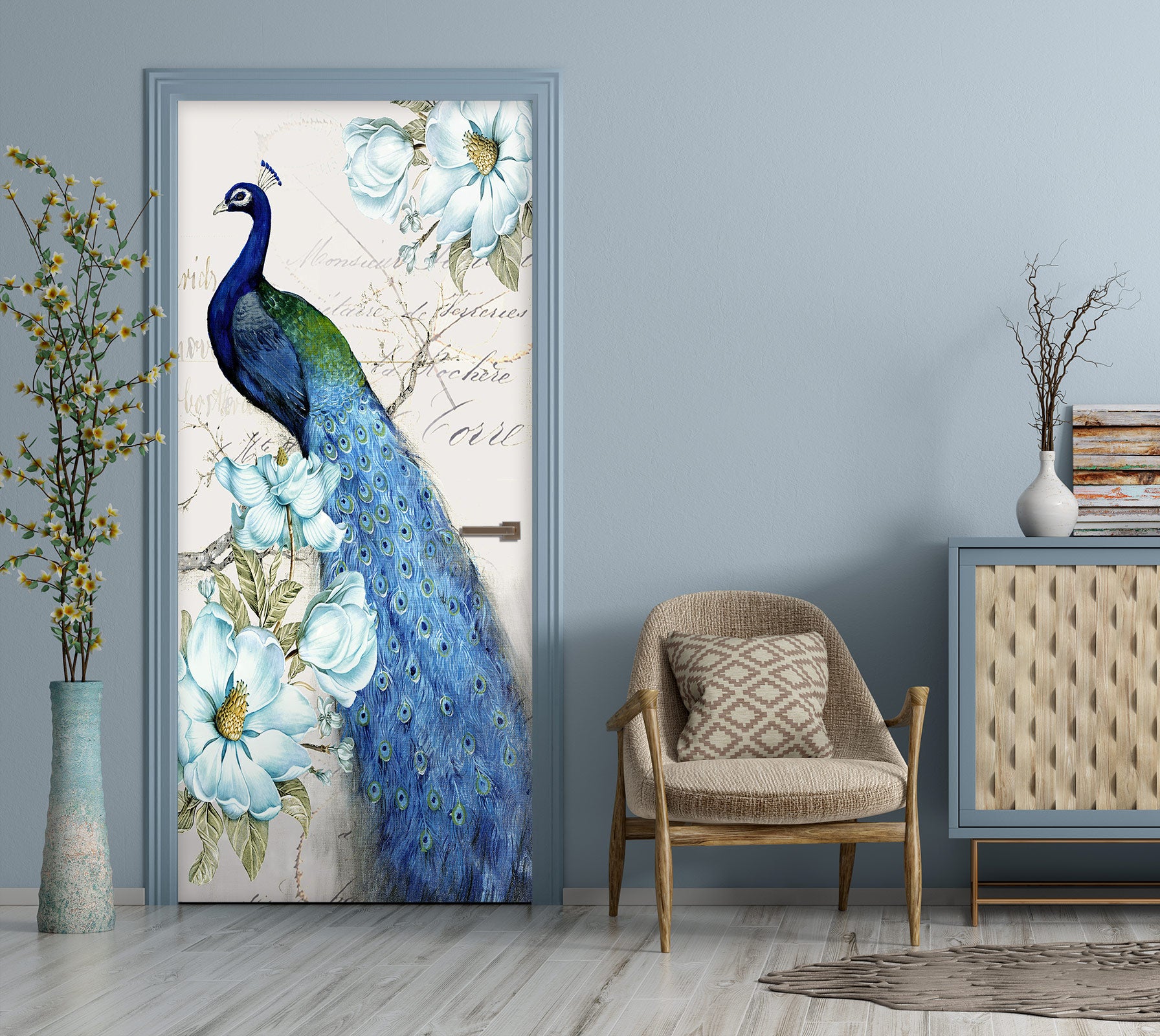 3D Blue Peacock 24194 Door Mural