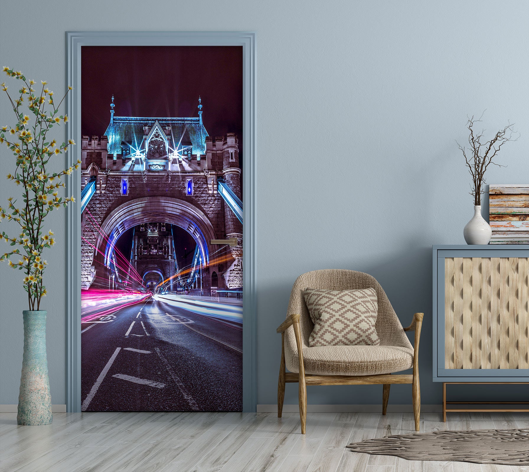 3D Night Light Bridge 10704 Assaf Frank Door Mural