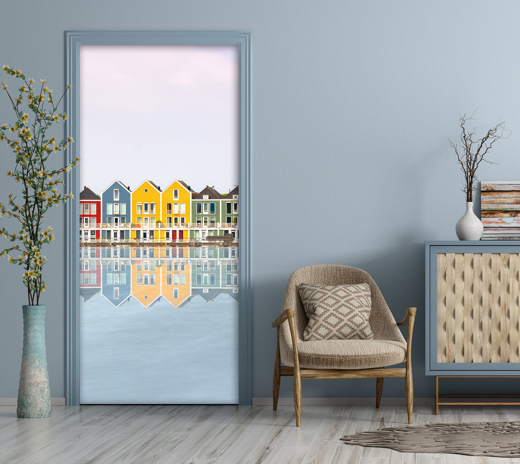 3D Colorful Building Shadow 11463 Marco Carmassi Door Mural