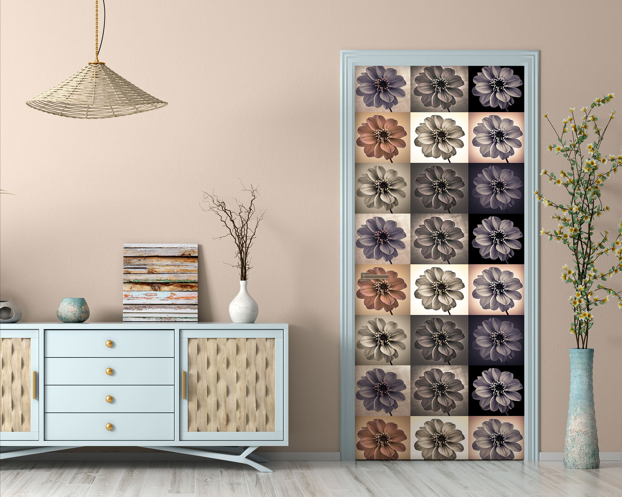 3D Plaid Flower Pattern 106224 Assaf Frank Door Mural