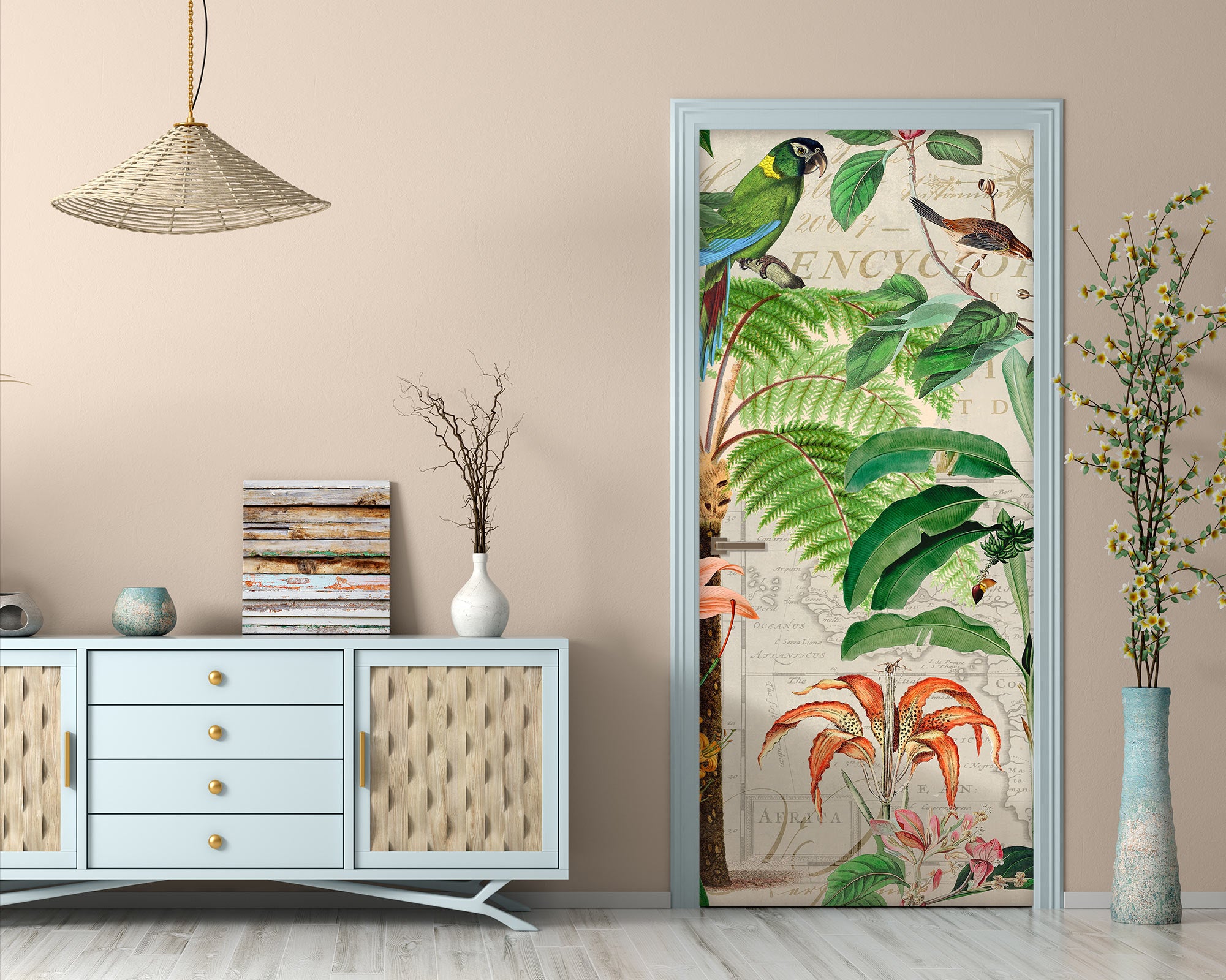 3D Green Leaf Bird 11921 Andrea Haase Door Mural