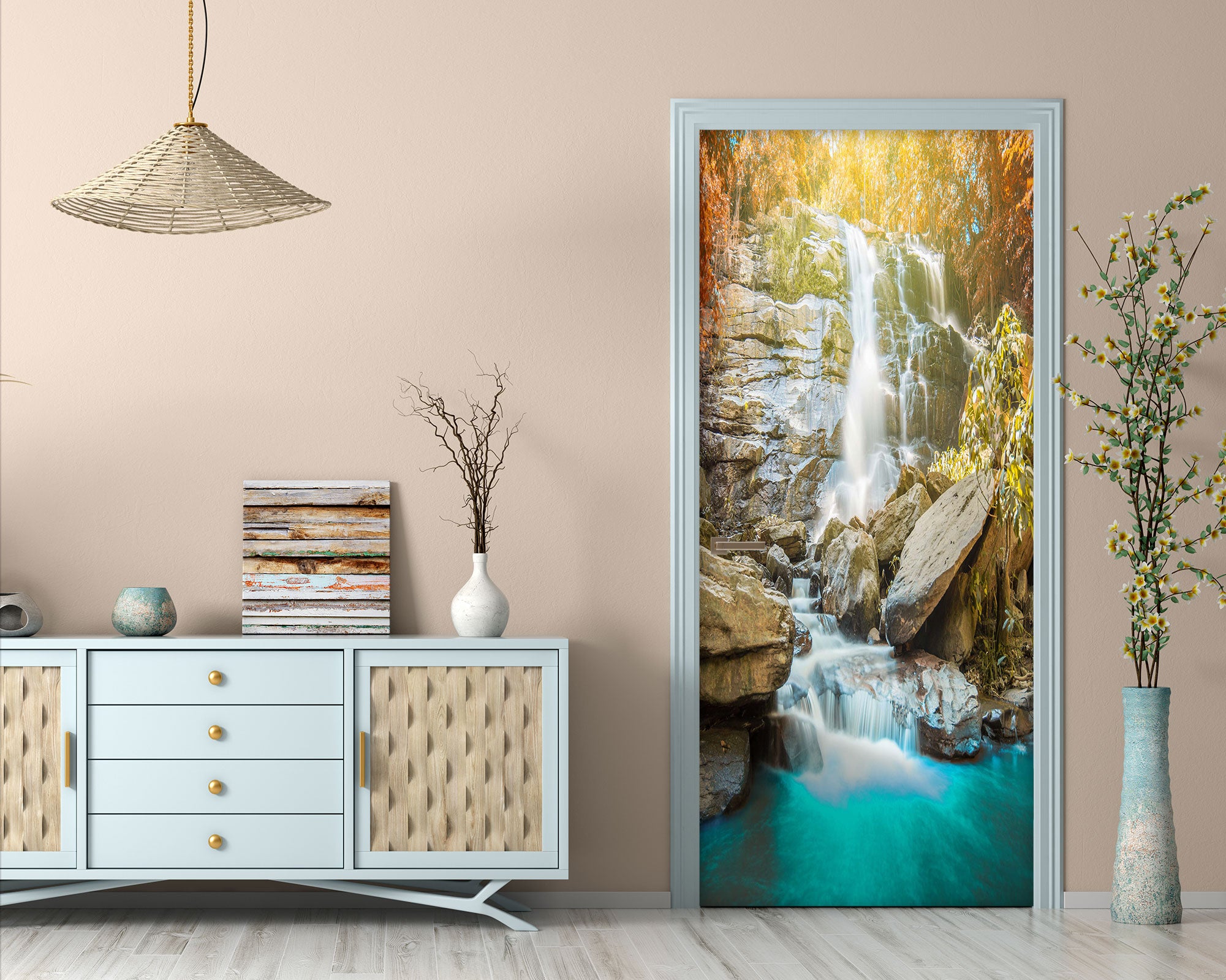 3D Yellow Waterfall 022 Door Mural
