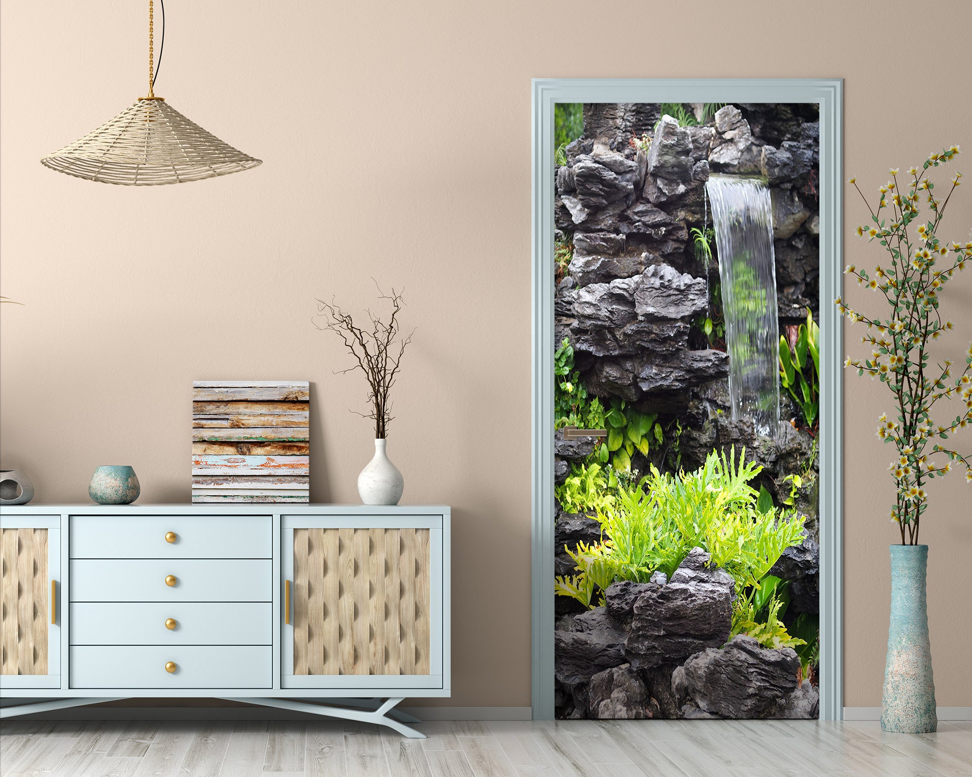 3D Stone Mountain Flowing Water 24136 Door Mural