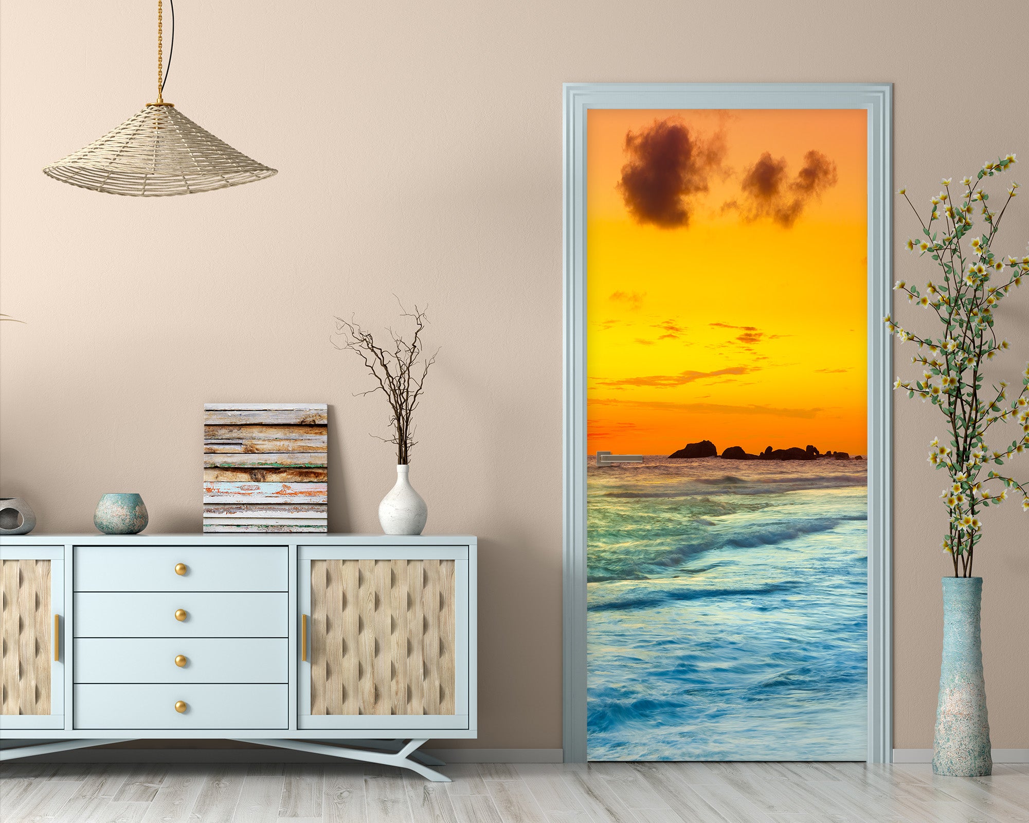 3D Sea Sunset Glow 22015 Door Mural