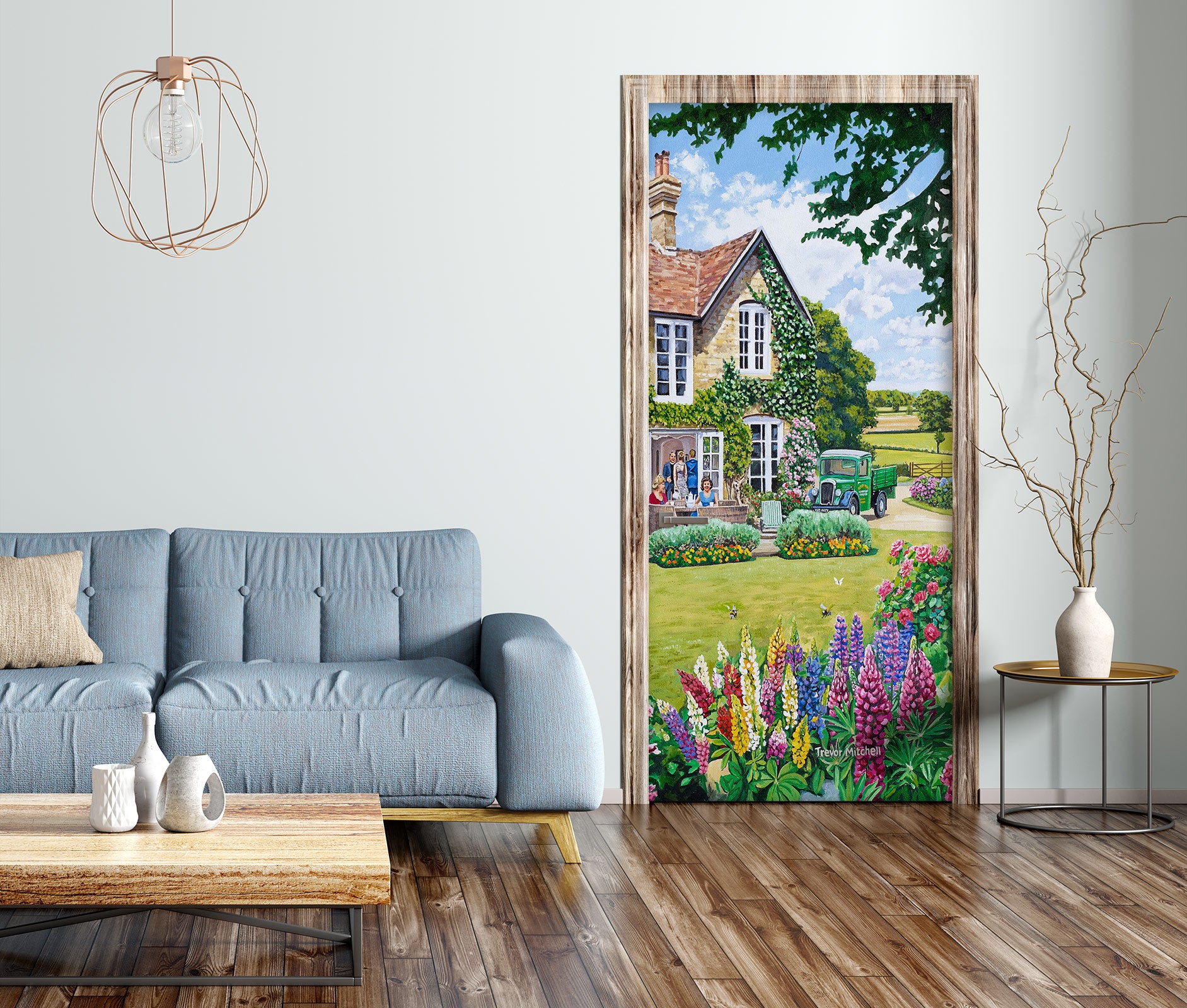 3D Colorful Flower Bush Lawn House 103182 Trevor Mitchell Door Mural