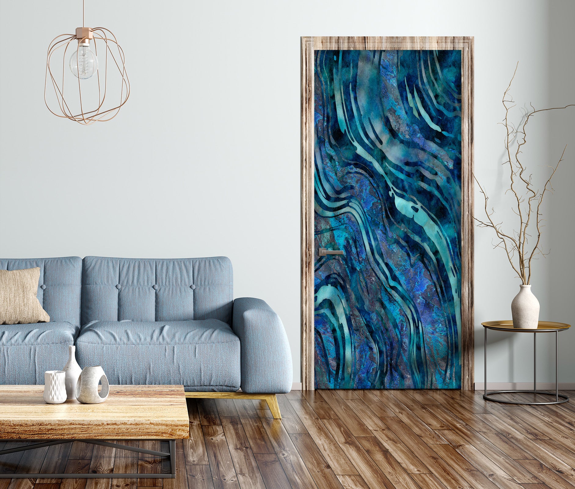 3D Blue Stripes Pattern 10285 Andrea Haase Door Mural