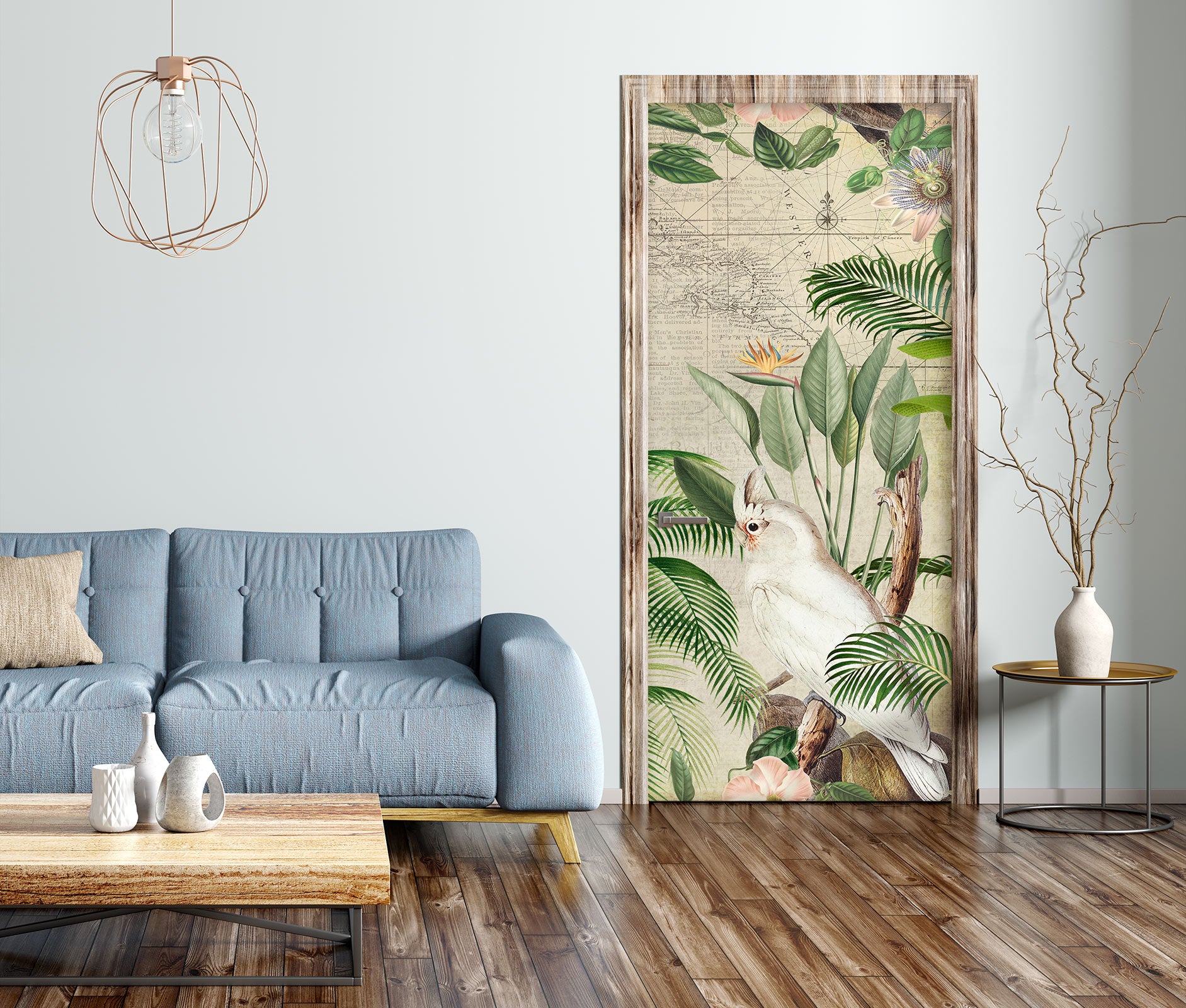 3D Leaves White Bird 11958 Andrea Haase Door Mural