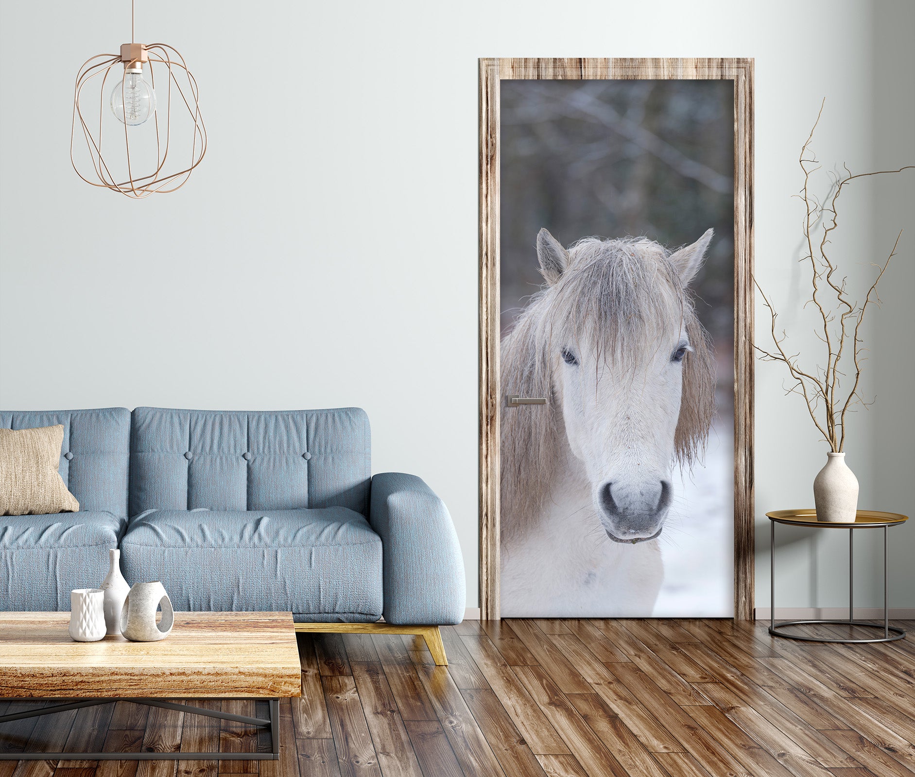 3D White Horse 5146 Assaf Frank Door Mural