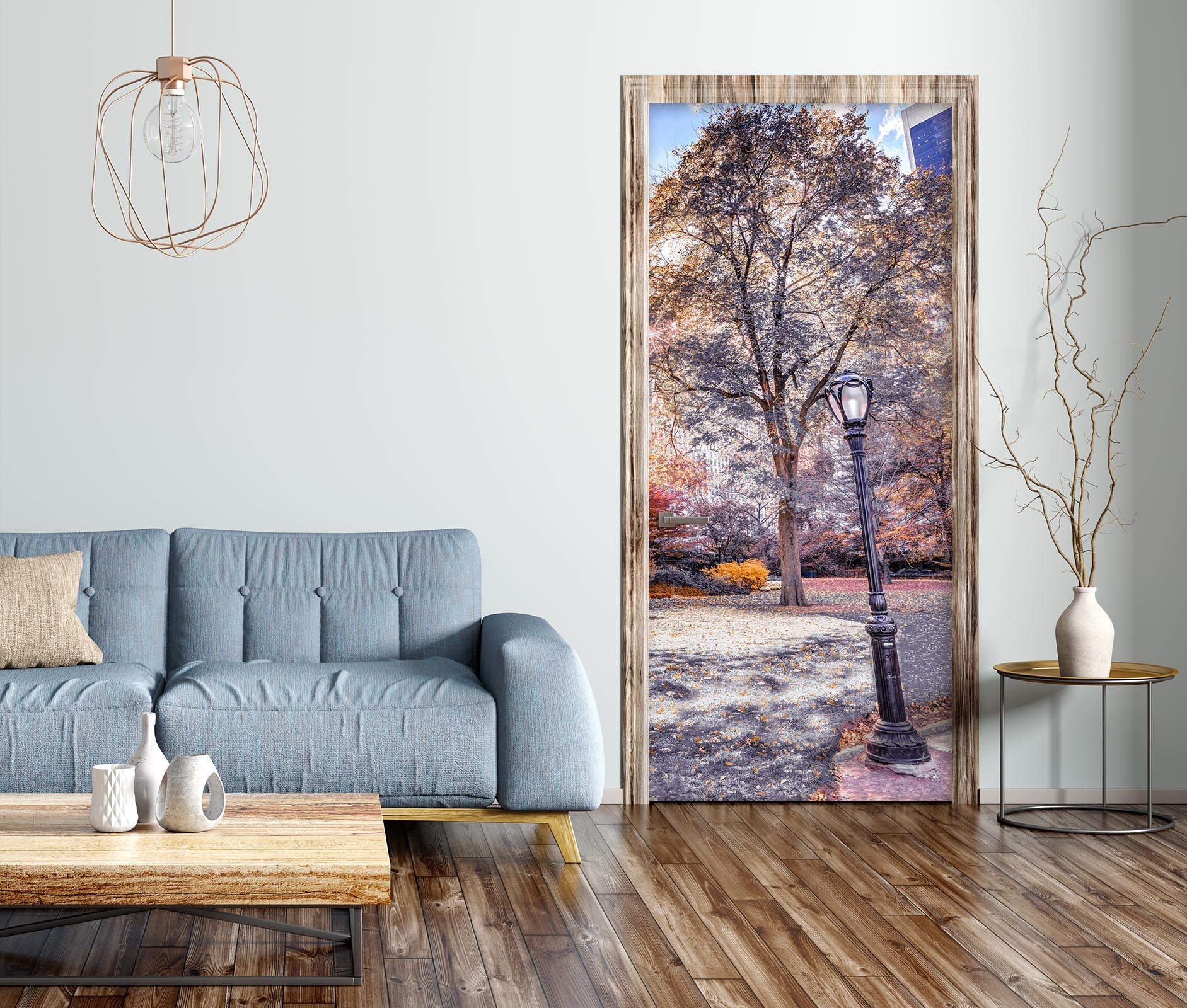 3D Trees Street Light 101158 Assaf Frank Door Mural