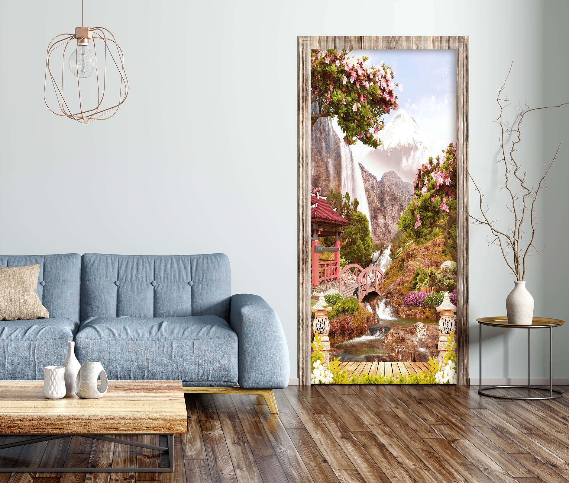 3D Flower Bush Mountain 22109 Door Mural