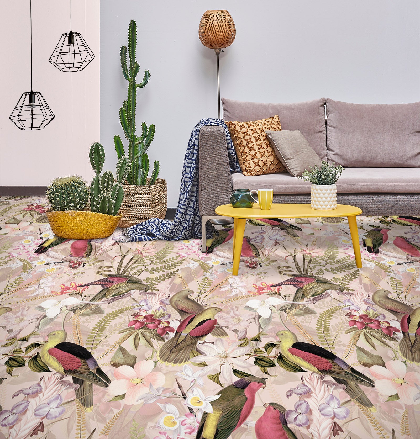 3D Flower Bird Pattern 99176 Uta Naumann Floor Mural