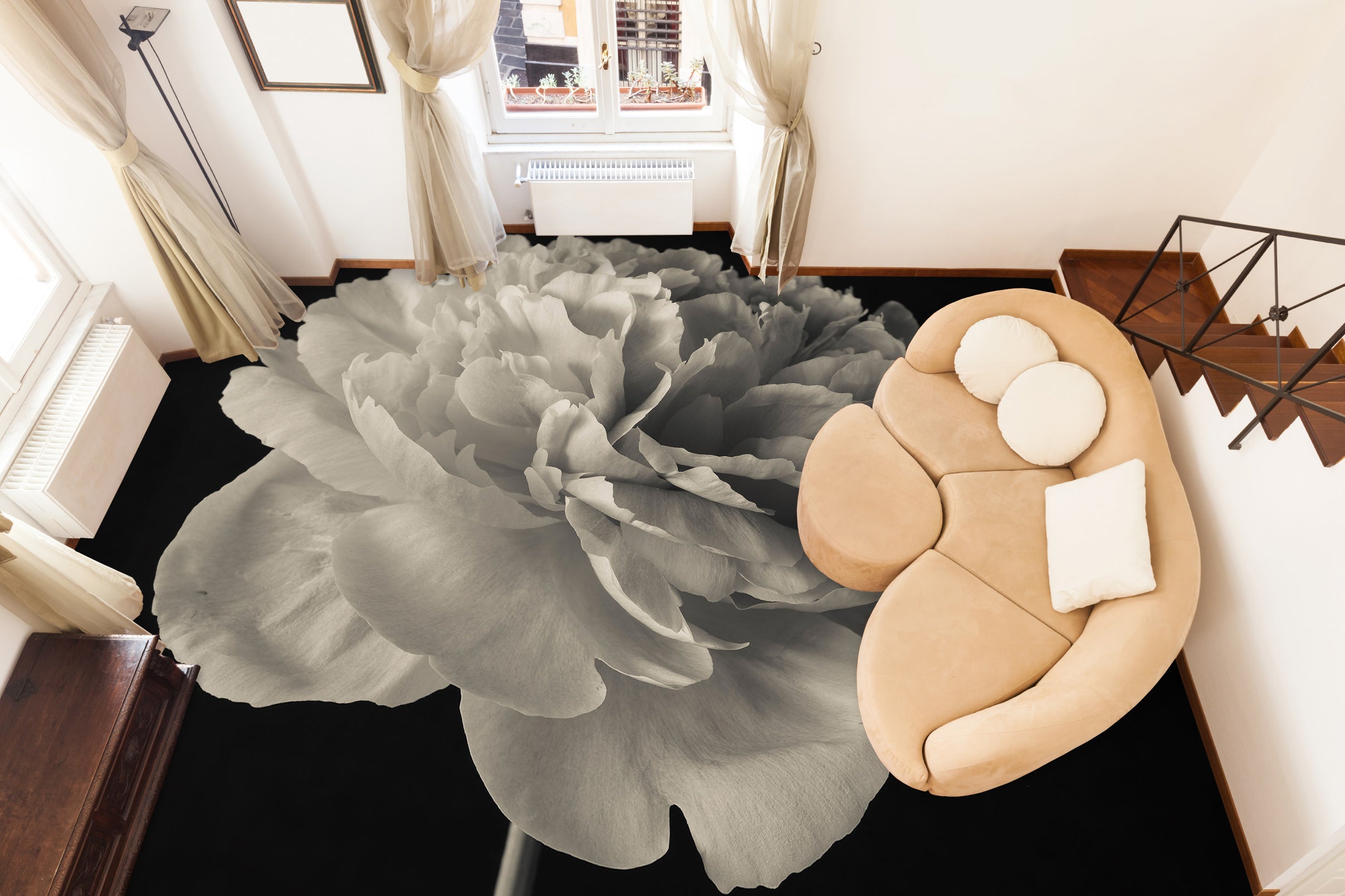 3D Grey Flowers 9854 Assaf Frank Floor Mural