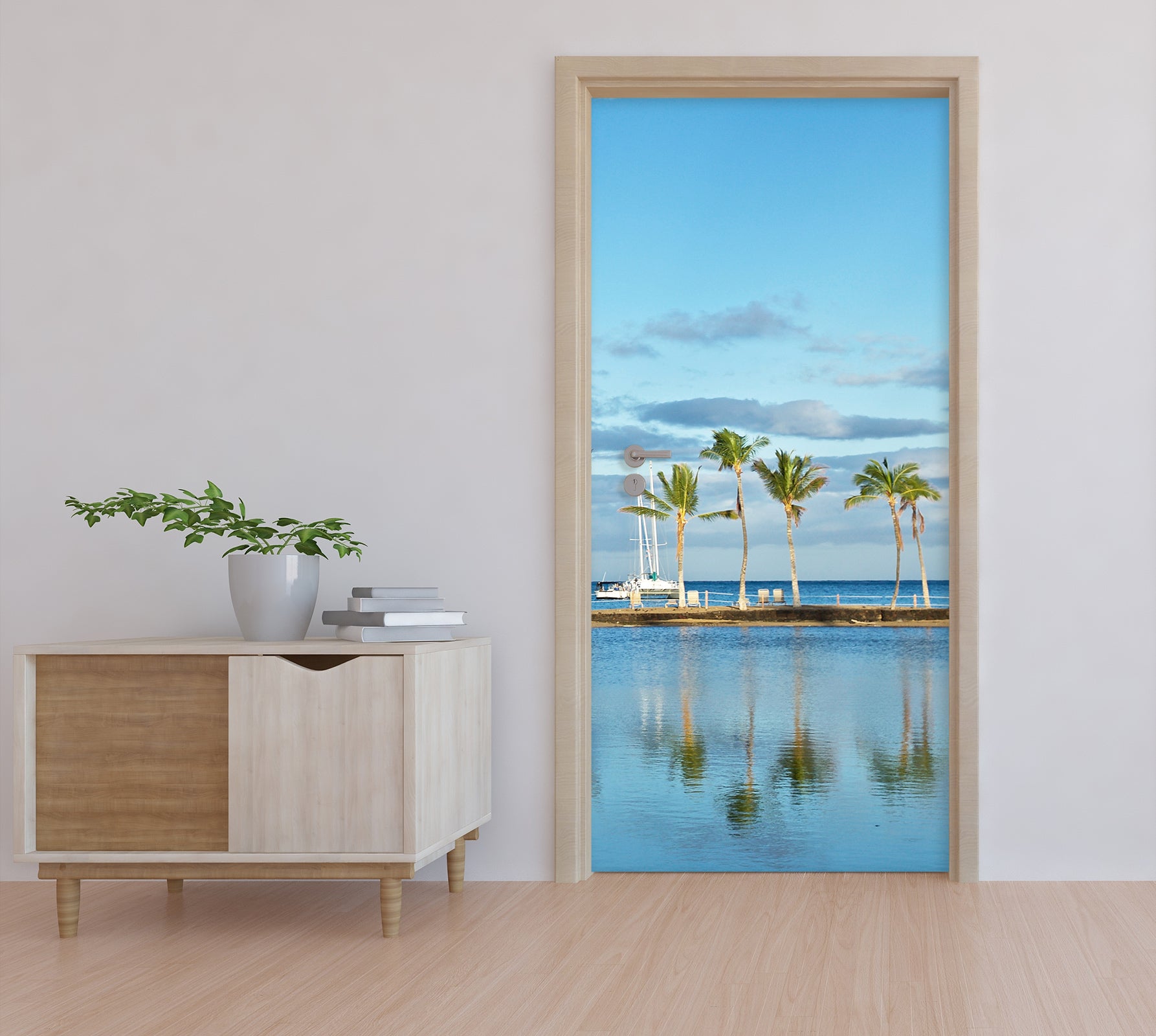 3D Coconut Tree Sea Shadow 11121 Kathy Barefield Door Mural