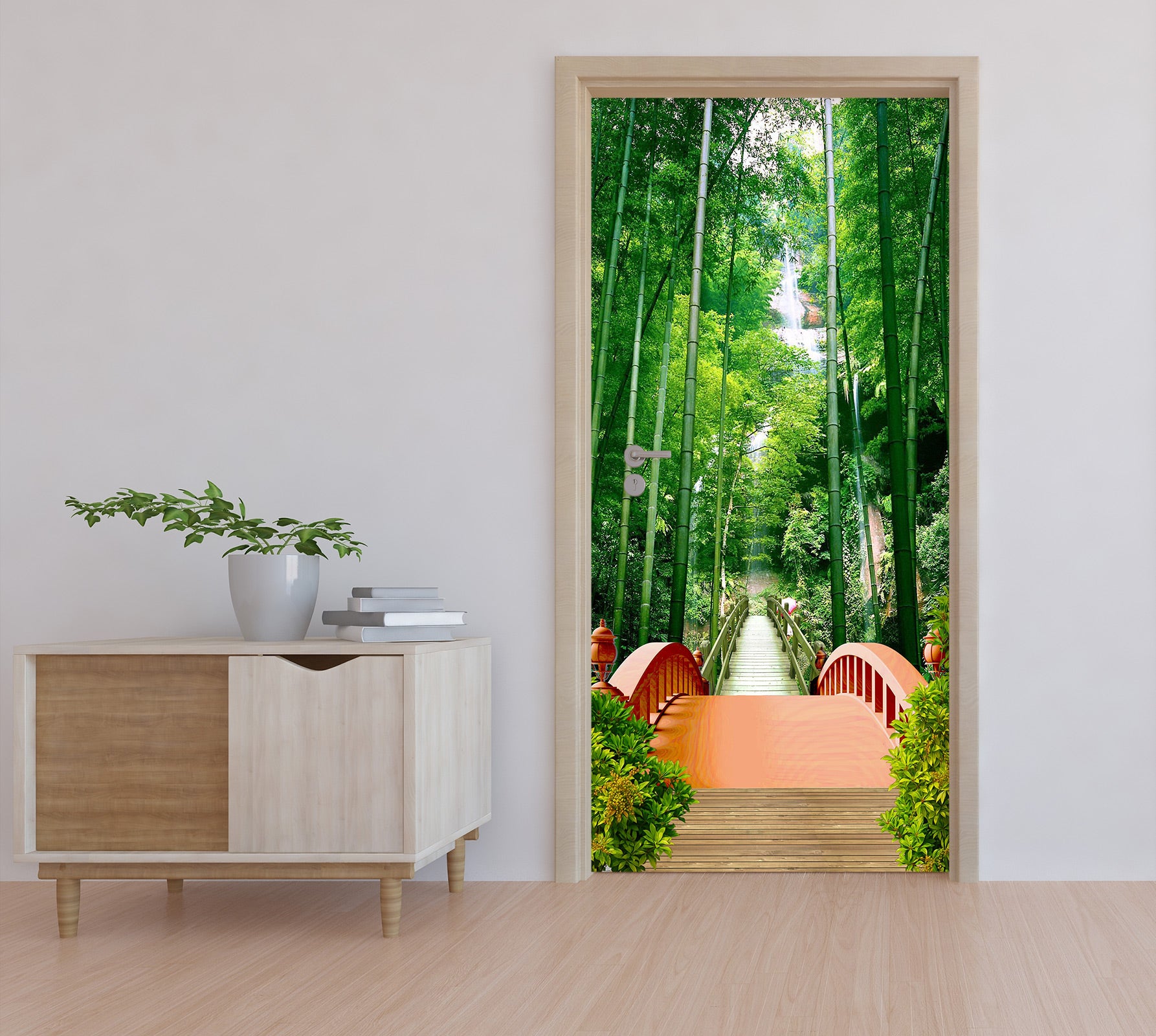 3D Bamboo Forest Bridge 23070 Door Mural