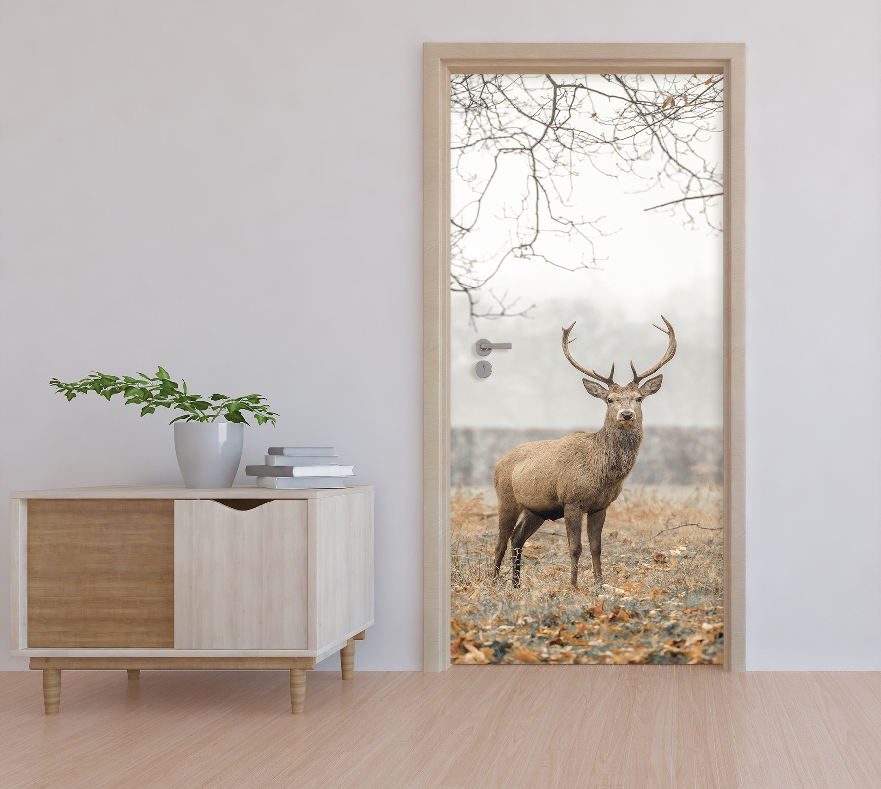3D Deer Tree Grass 106194 Assaf Frank Door Mural