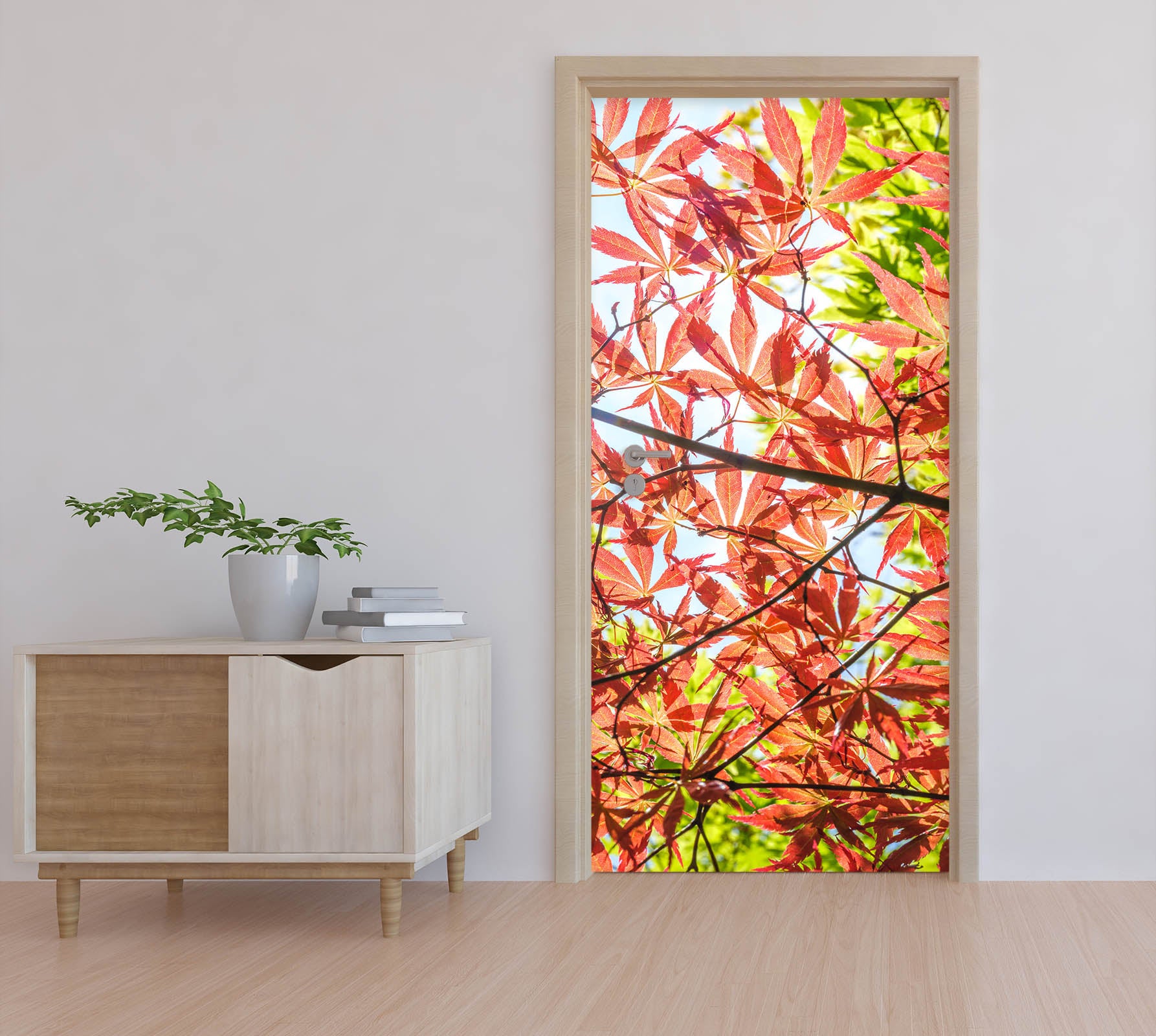 3D Red Leaves 5169 Assaf Frank Door Mural