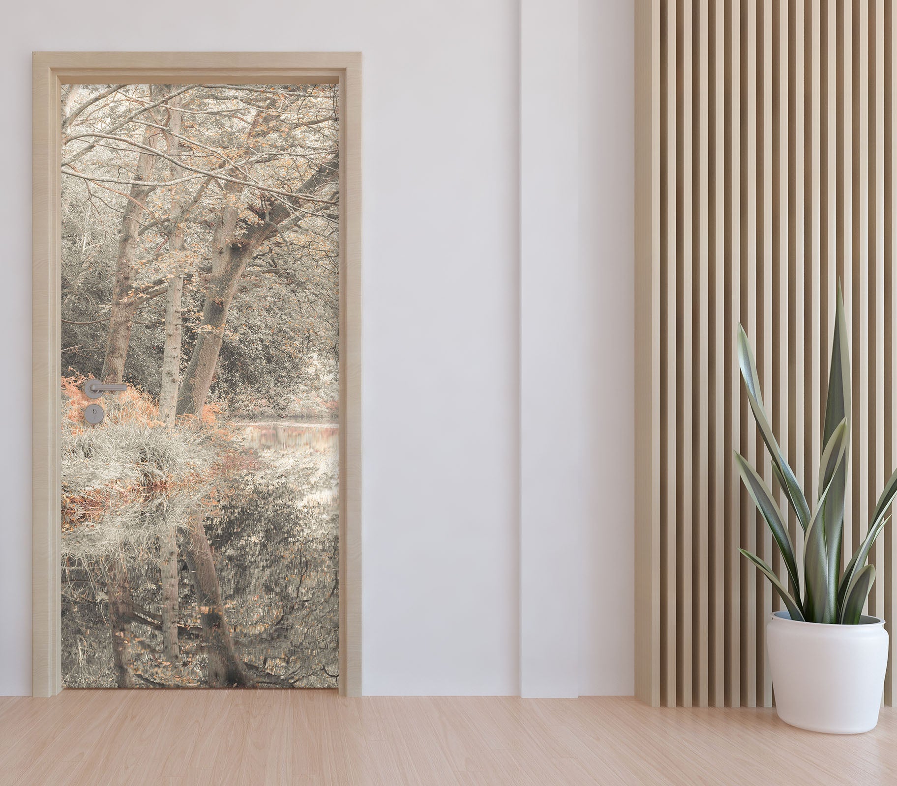 3D Grey Tree 5096 Assaf Frank Door Mural