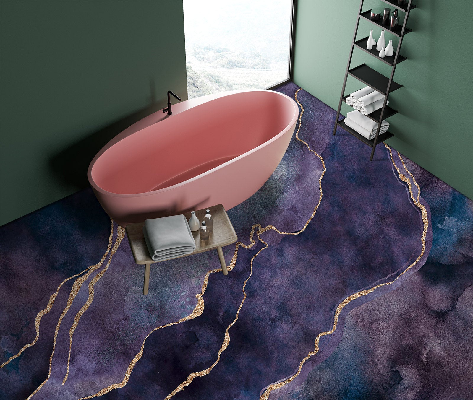 3D Purple Pattern Phnom Penh 102132 Andrea Haase Floor Mural