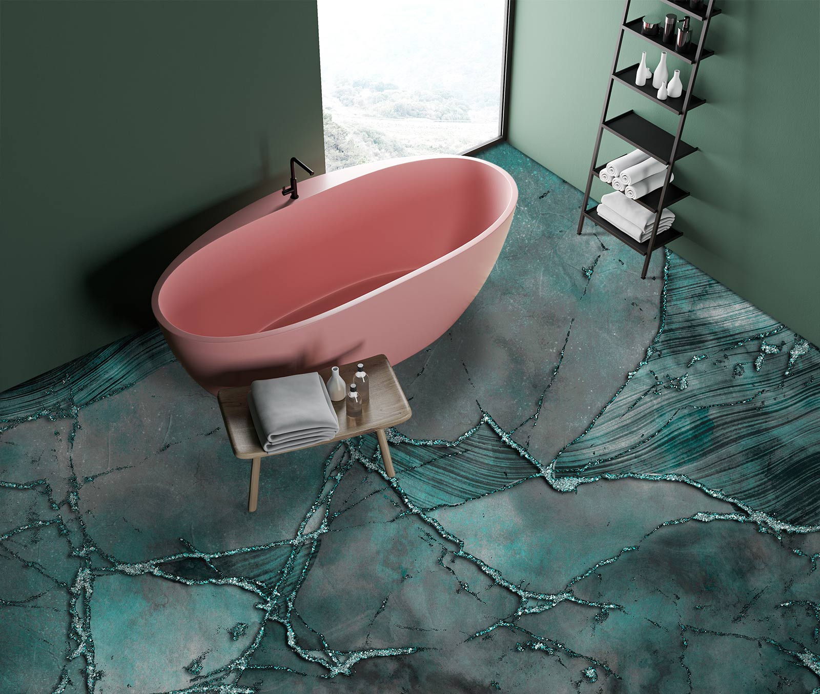 3D Green Pattern Crack 102143 Andrea Haase Floor Mural