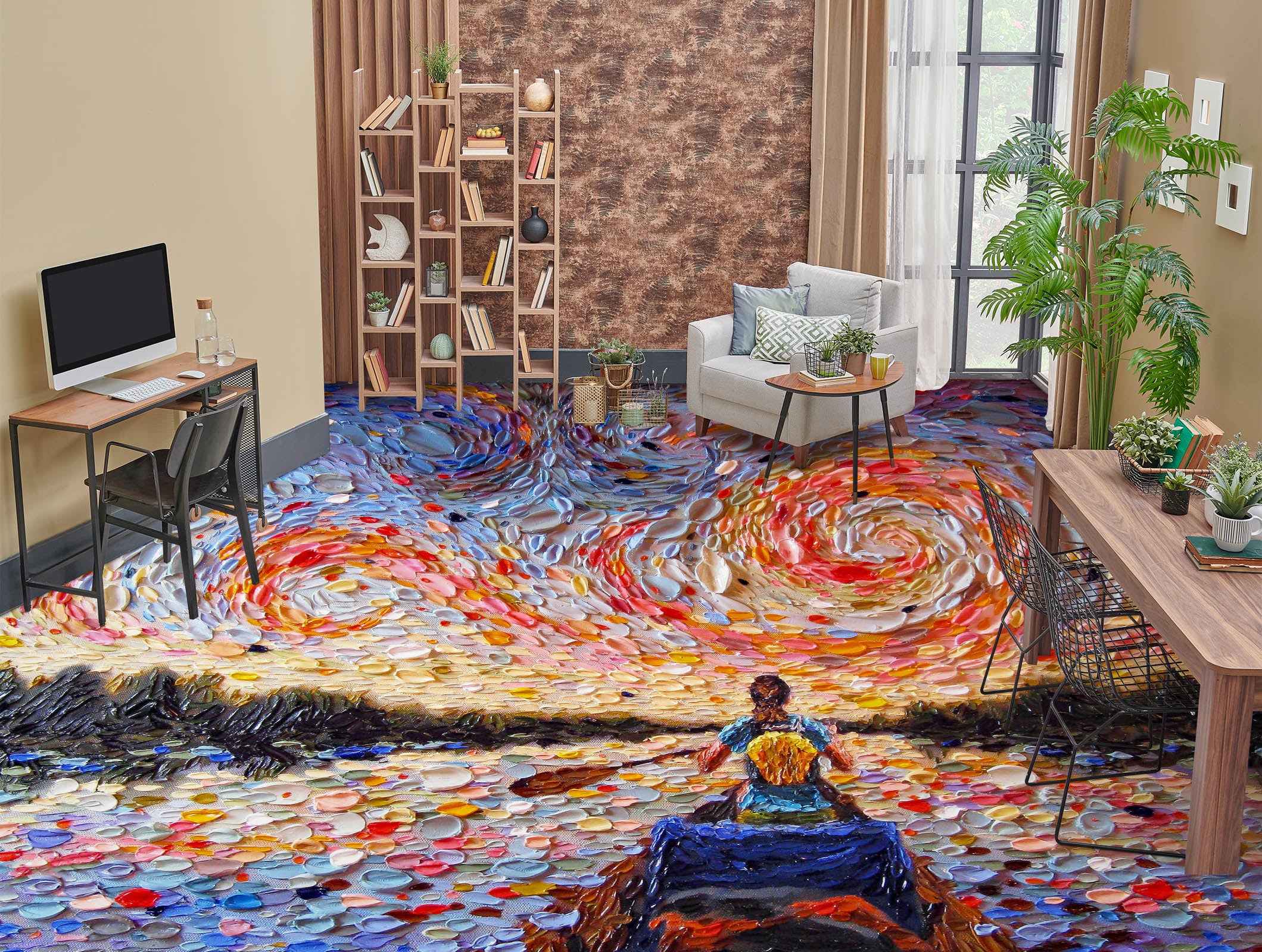 3D Sunset Boating Pattern 102151 Dena Tollefson Floor Mural