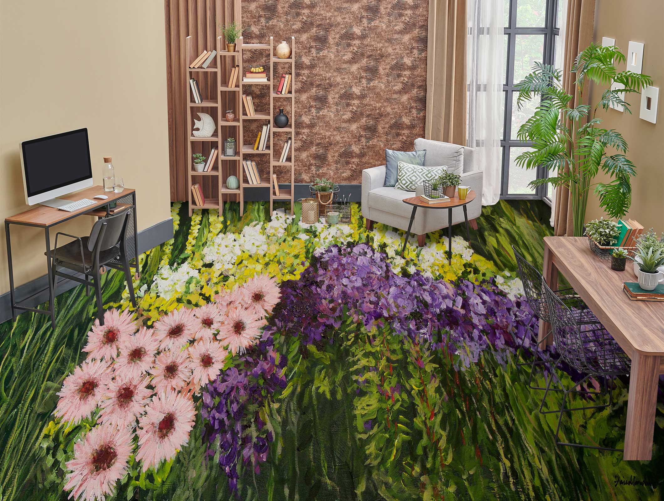 3D Pink Purple Flowers 9643 Allan P. Friedlander Floor Mural