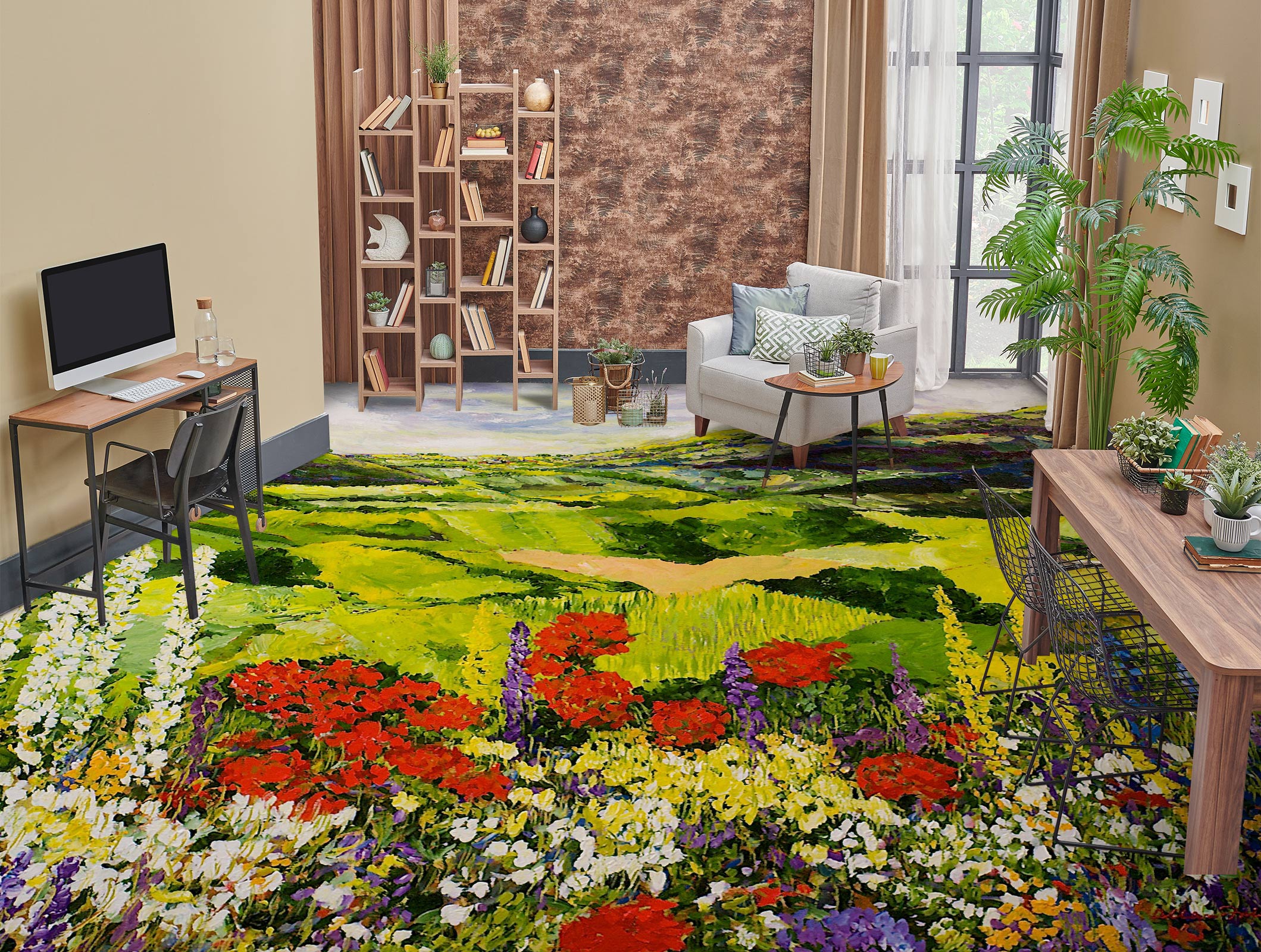 3D Field Meadow Red Flowers 9604 Allan P. Friedlander Floor Mural