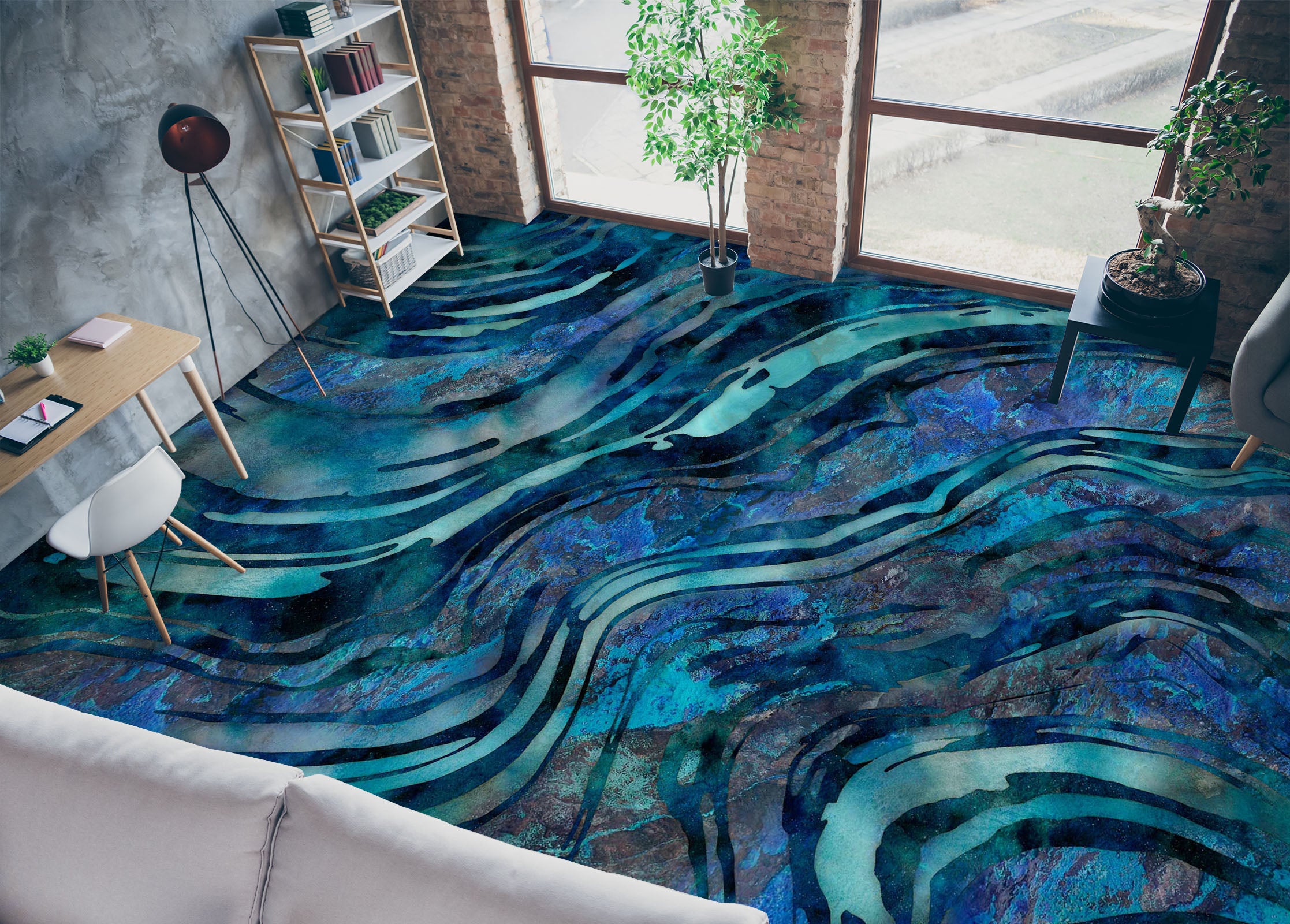 3D Navy Blue Stripes 102125 Andrea Haase Floor Mural