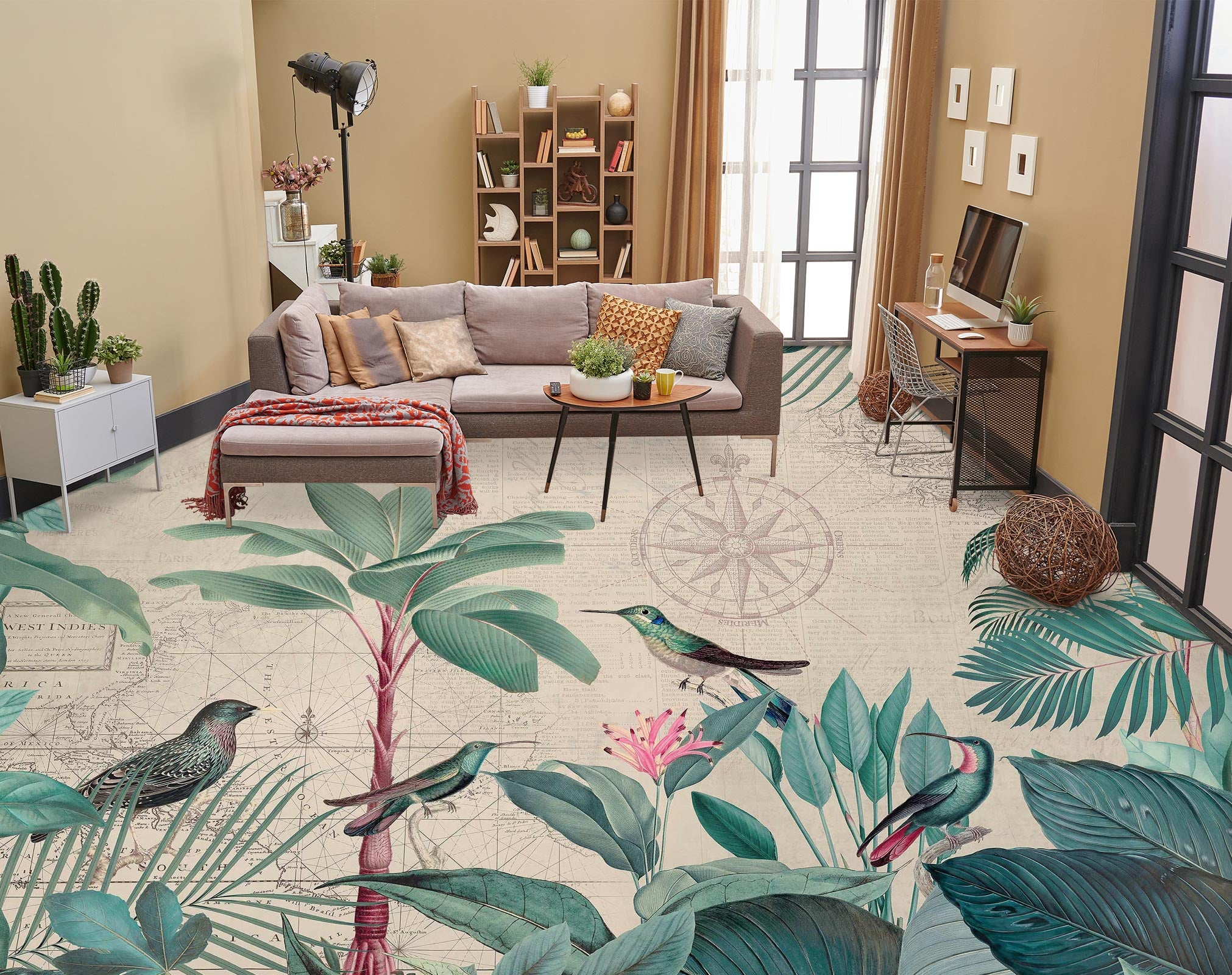 3D Tree Leaves Bird 10047 Andrea Haase Floor Mural